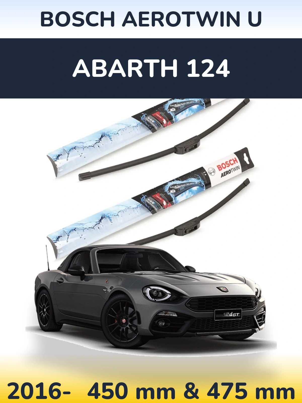 Комплект передніх щіток BOSCH AeroTwin U 450 & 475 мм для Abarth 124 2016-2026