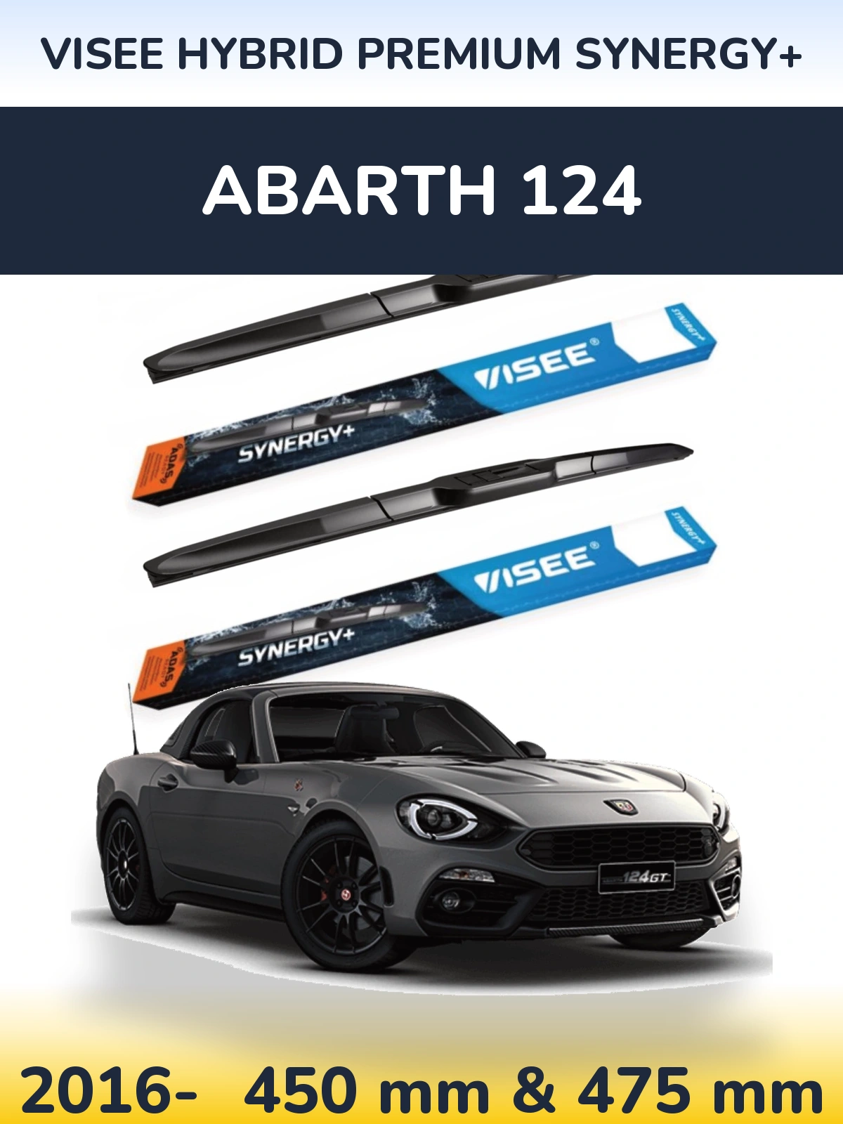 Комплект передних дворников VISEE HYBRID PREMIUM SYNERGY+ 450 & 475 мм для Abarth 124 2016-2026