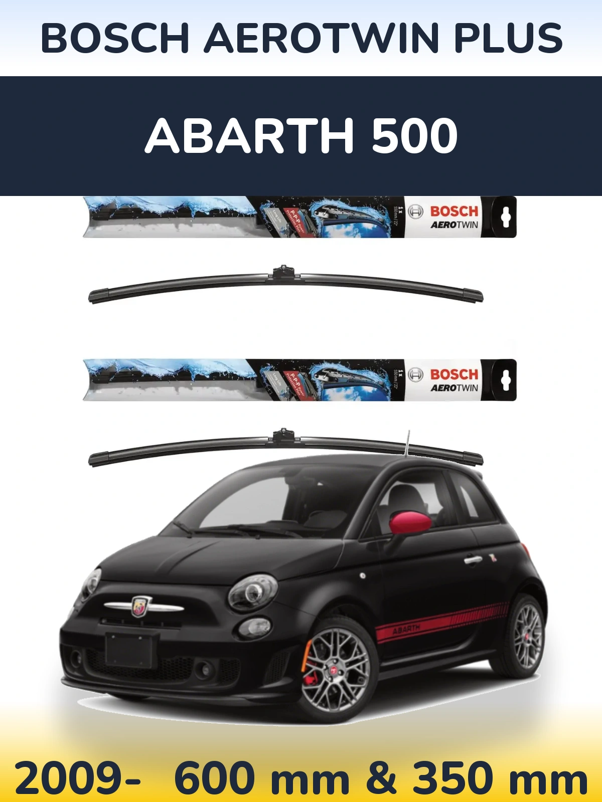Комплект передніх щіток BOSCH AeroTwin Plus 600 & 350 мм для Abarth 500 2009-2026