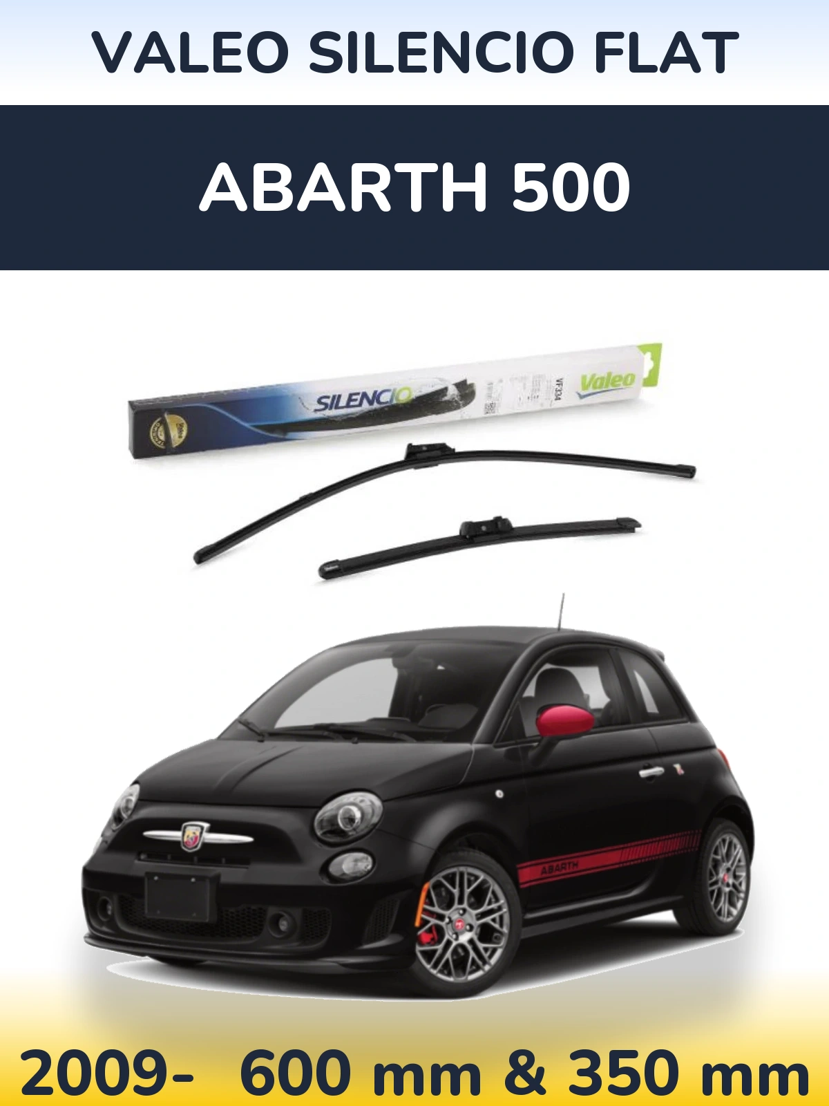 Front wiper blade set Valeo Silencio Flat 600 & 350 mm for Abarth 500 2009-2026