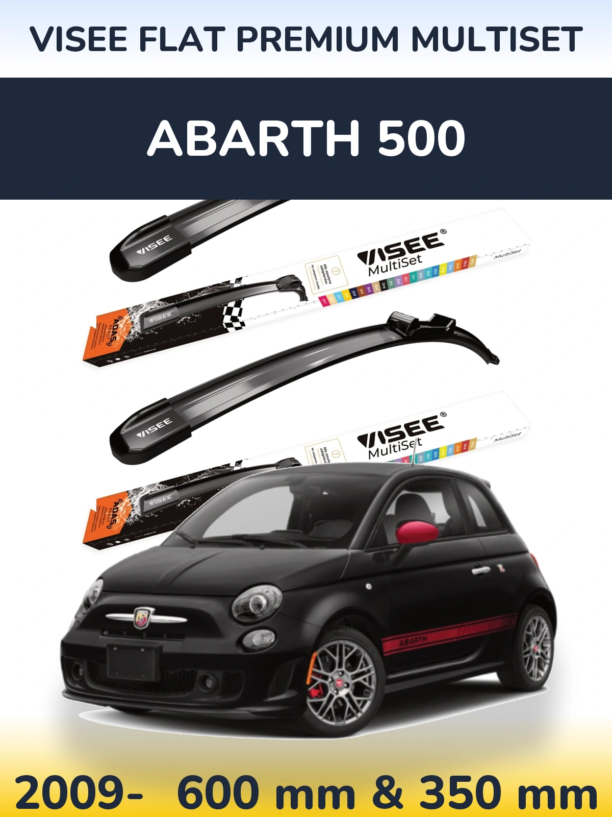 Комплект передніх щіток VISEE FLAT PREMIUM MultiSet 600 & 350 мм для Abarth 500 2009-2026