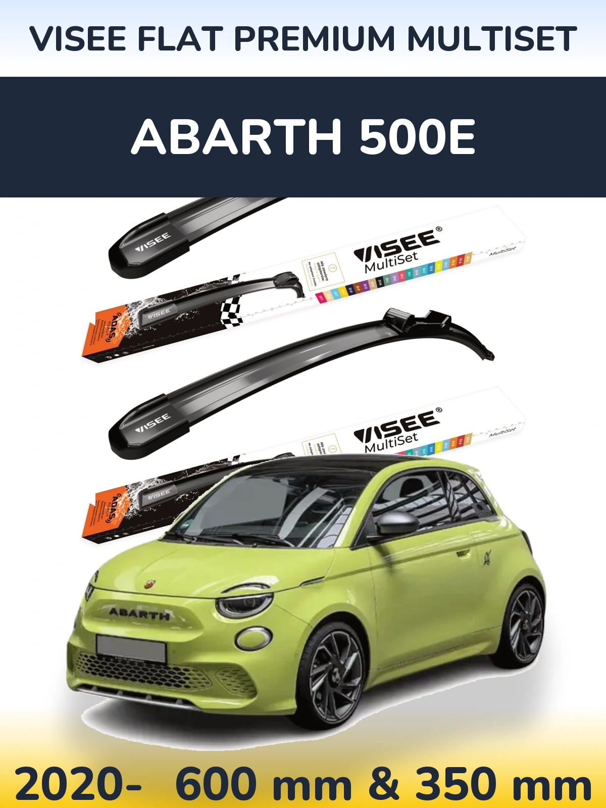 Комплект передніх щіток VISEE FLAT PREMIUM MultiSet 600 & 350 мм для Abarth 500e 2020-2026