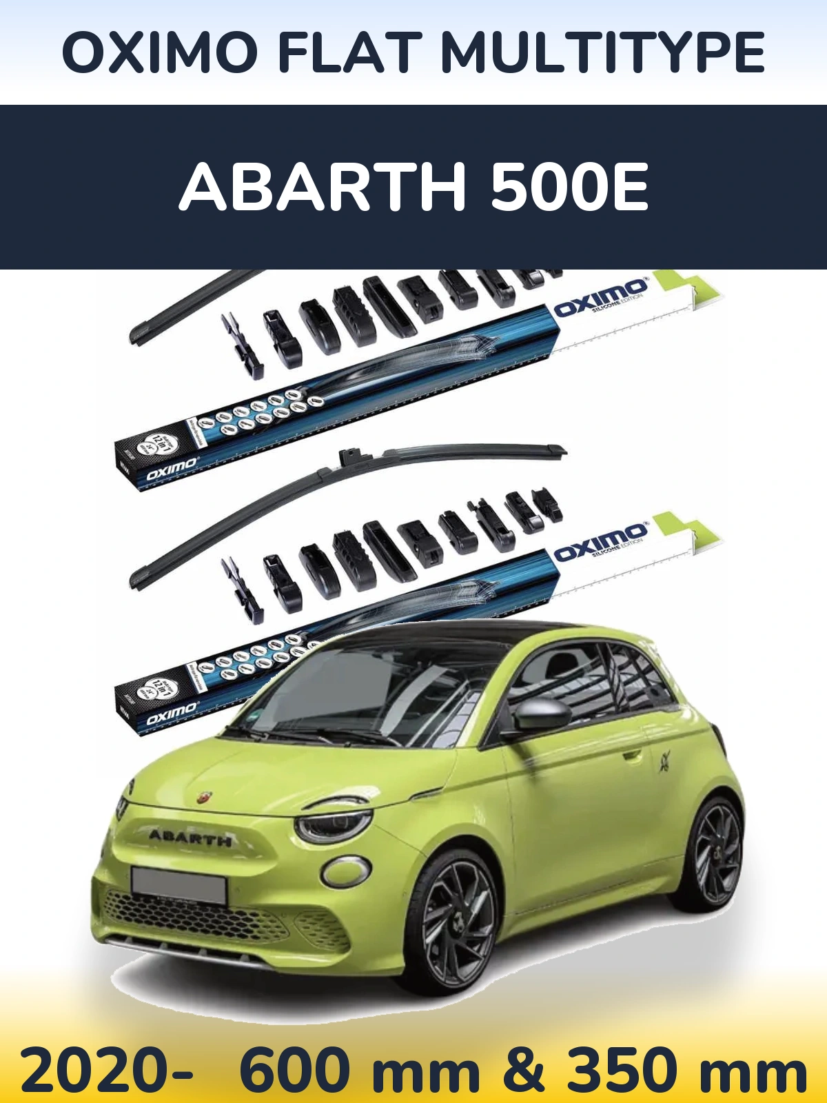 Front wiper blade set Oximo Flat MultiTipse 600 & 350 mm for Abarth 500e 2020-2026