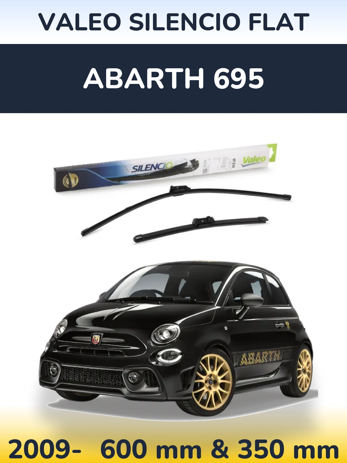 Front wiper blade set Valeo Silencio Flat 600 & 350 mm for Abarth 695 2009-2026