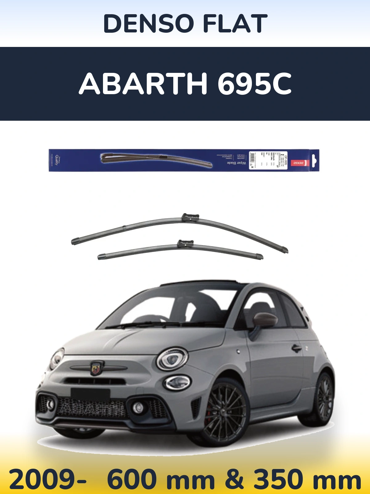 Front wiper blade set Denso Flat 600 & 350 mm for Abarth 695C 2009-2026