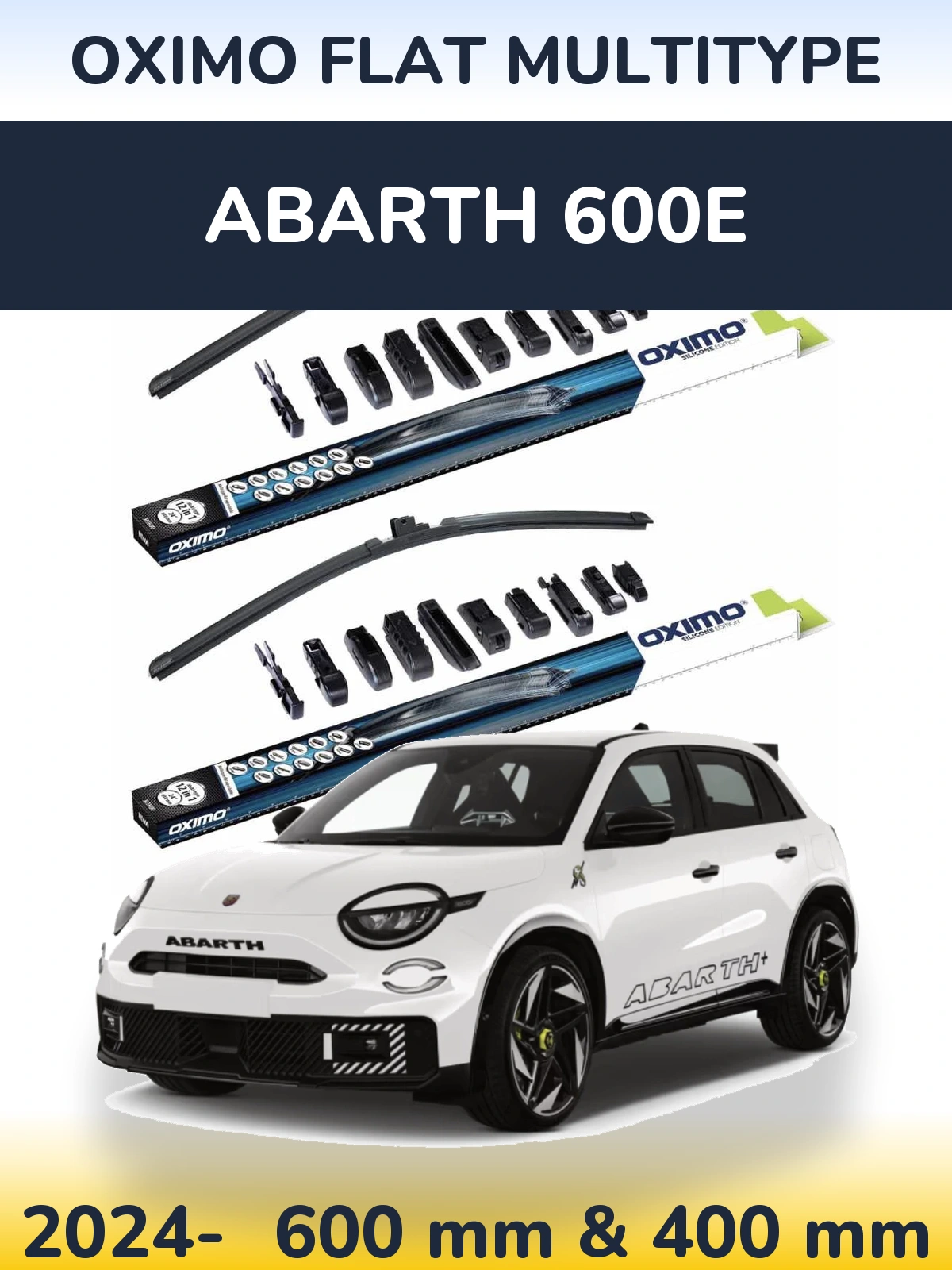 Front wiper blade set Oximo Flat MultiTipse 600 & 400 mm for Abarth 600e 2024-2026