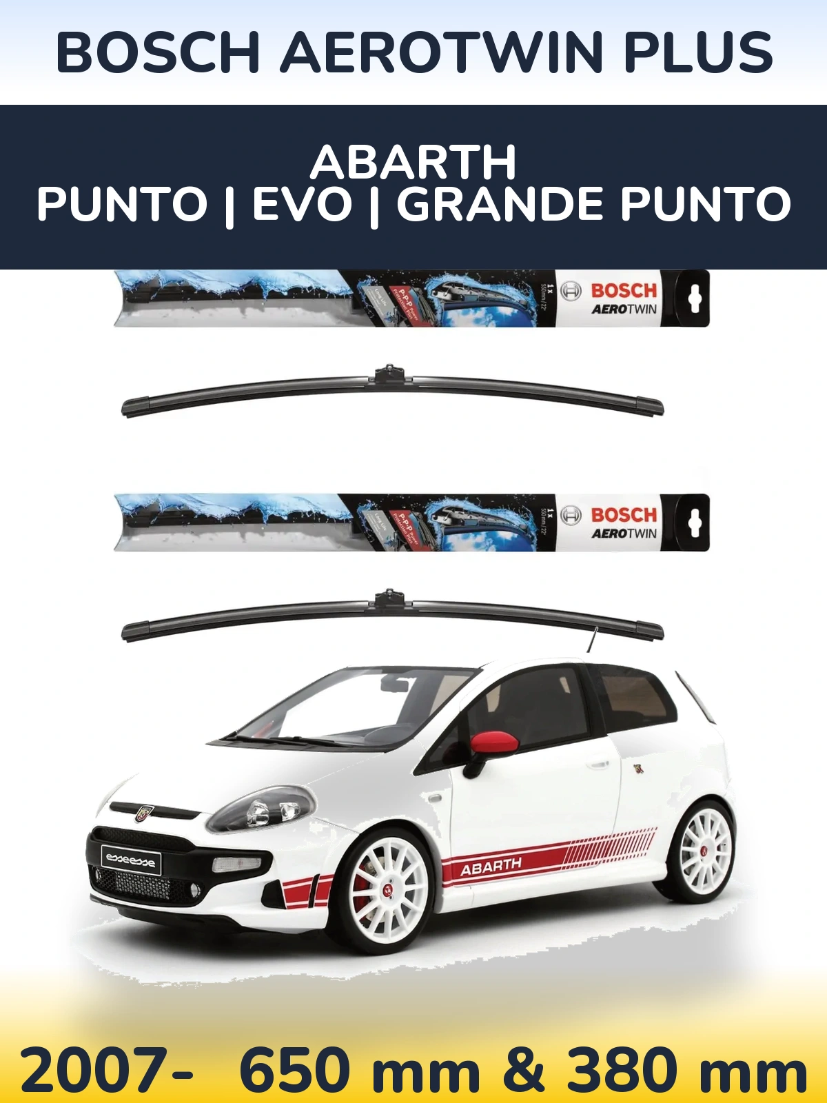 Комплект передніх щіток BOSCH AeroTwin Plus 650 & 380 мм для Abarth Punto | Evo | Grande Punto 2007-2026