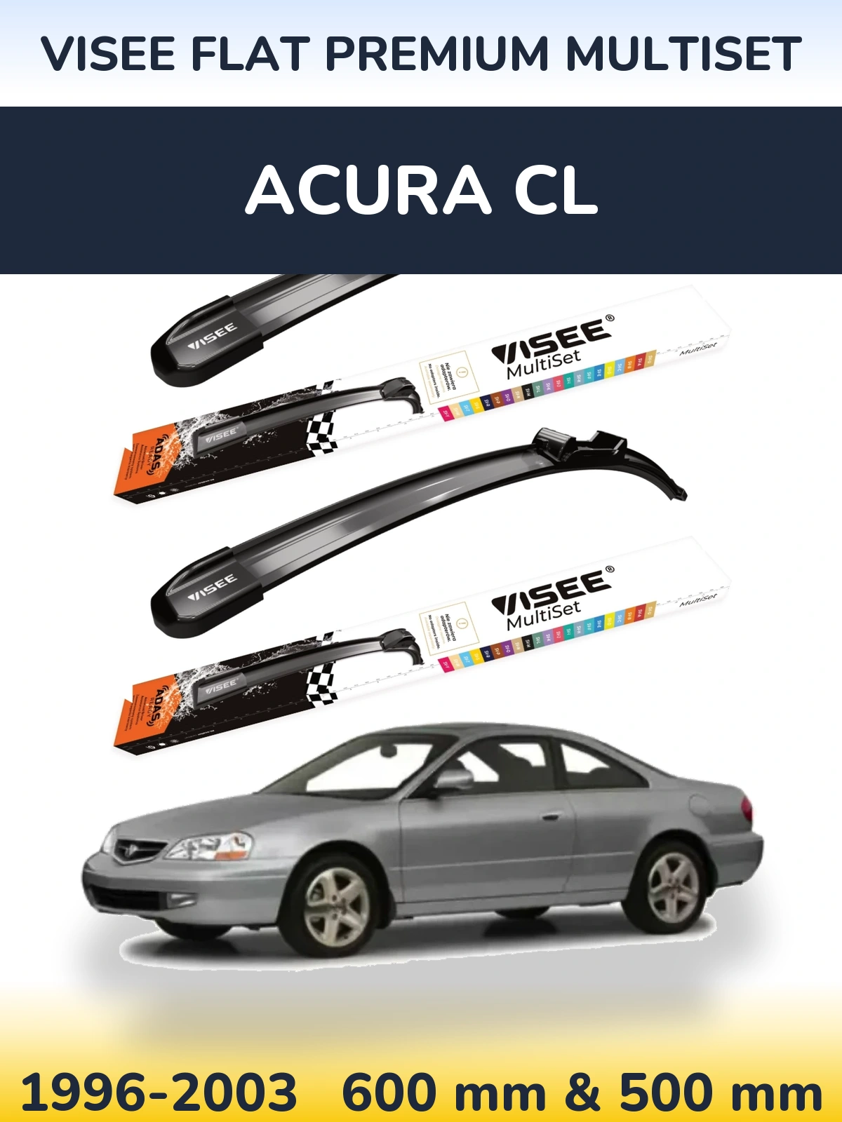 Комплект передніх щіток VISEE FLAT PREMIUM MultiSet 600 & 500 мм для Acura CL 1996-2003