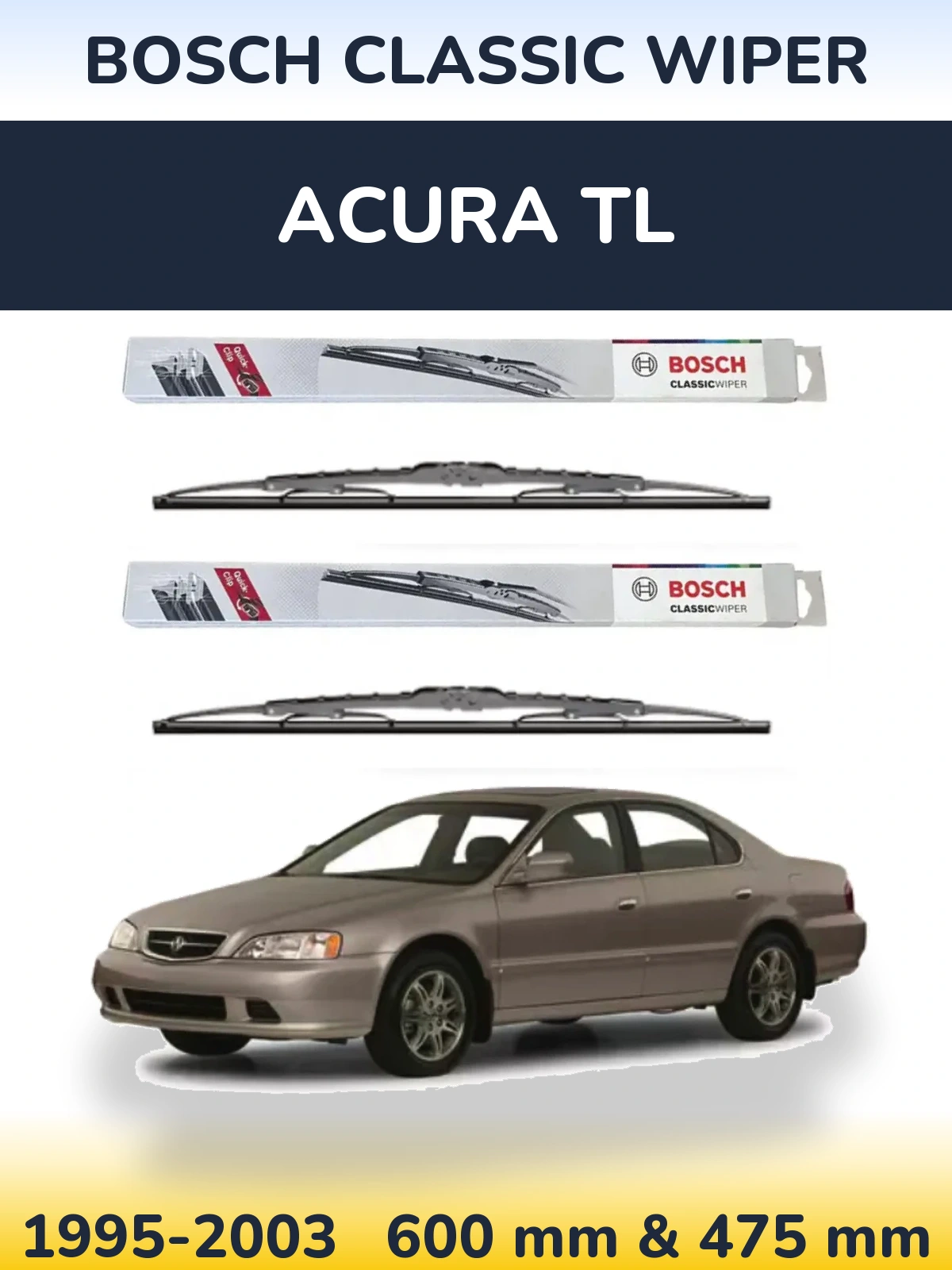 Front wiper blade set BOSCH Classic Wiper 600 & 475 mm for Acura TL 1995-2003