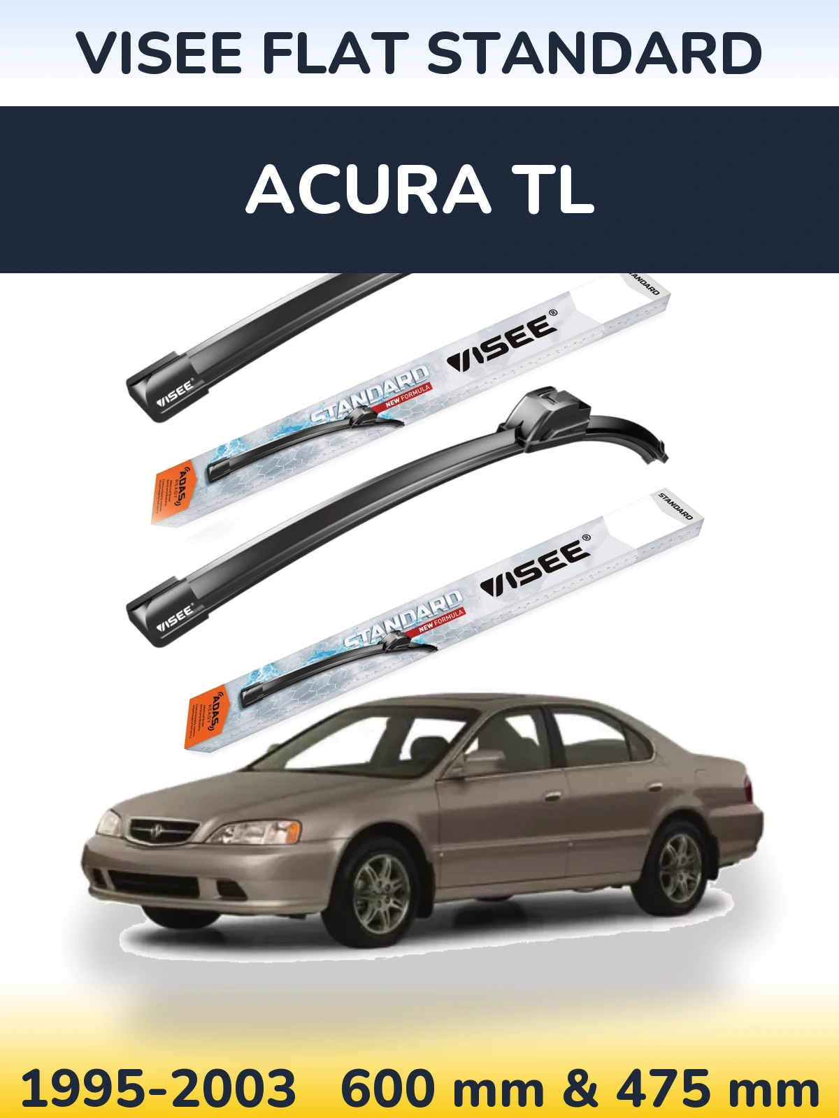Front wiper blade set VISEE FLAT STANDARD 600 & 475 mm for Acura TL 1995-2003