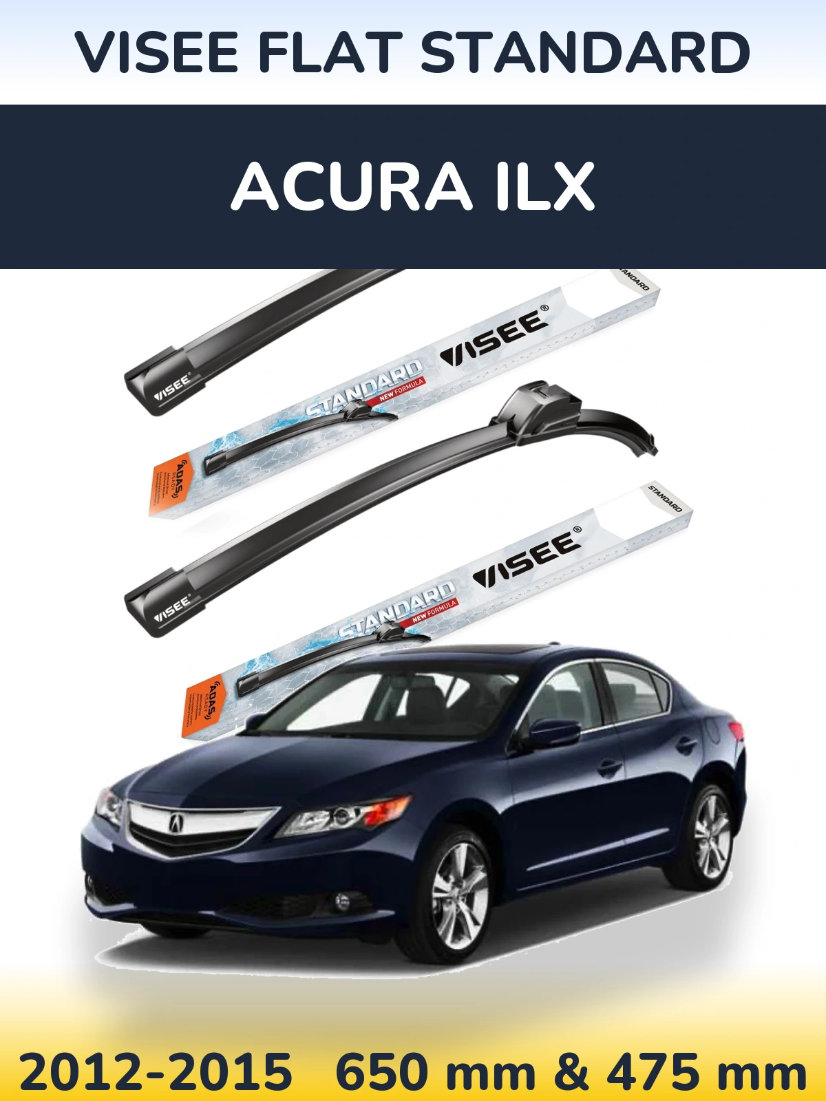 Комплект передніх щіток VISEE FLAT STANDARD 650 & 475 мм для Acura ILX 2012-2015