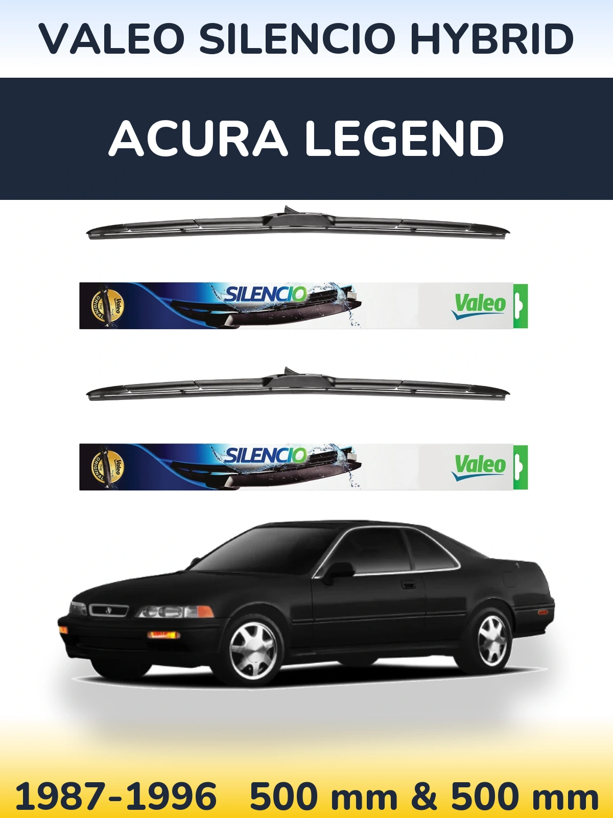 Комплект передніх щіток Valeo Silencio Hybrid 500 & 500 мм для Acura Legend 1987-1996