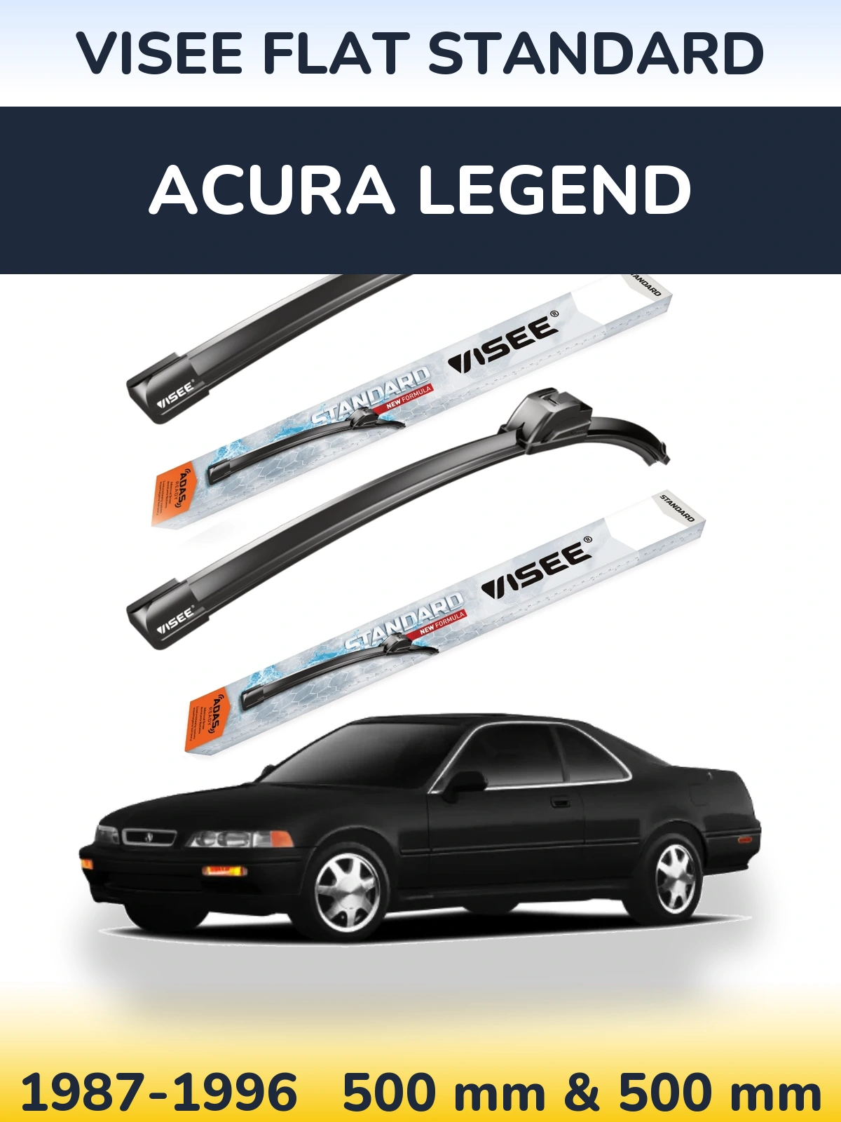 Front wiper blade set VISEE FLAT STANDARD 500 & 500 mm for Acura Legend 1987-1996