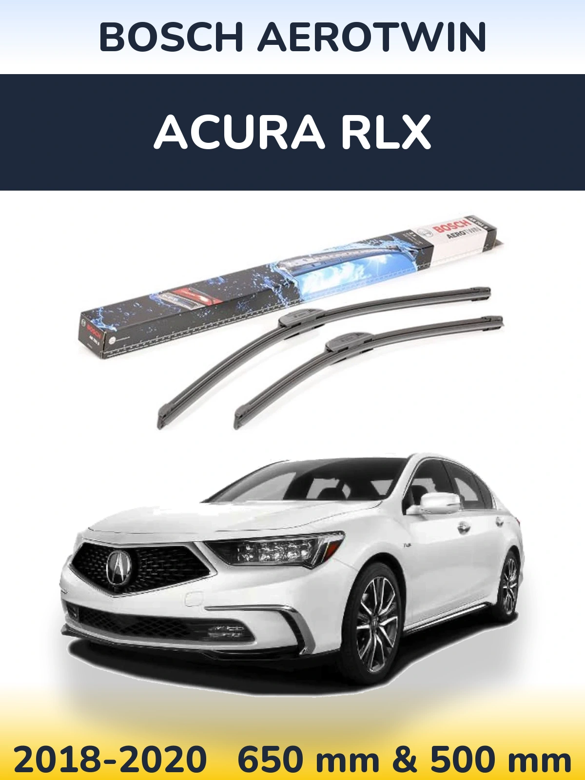 Front wiper blade set BOSCH AeroTwin 650 & 500 mm for Acura RLX 2018-2020