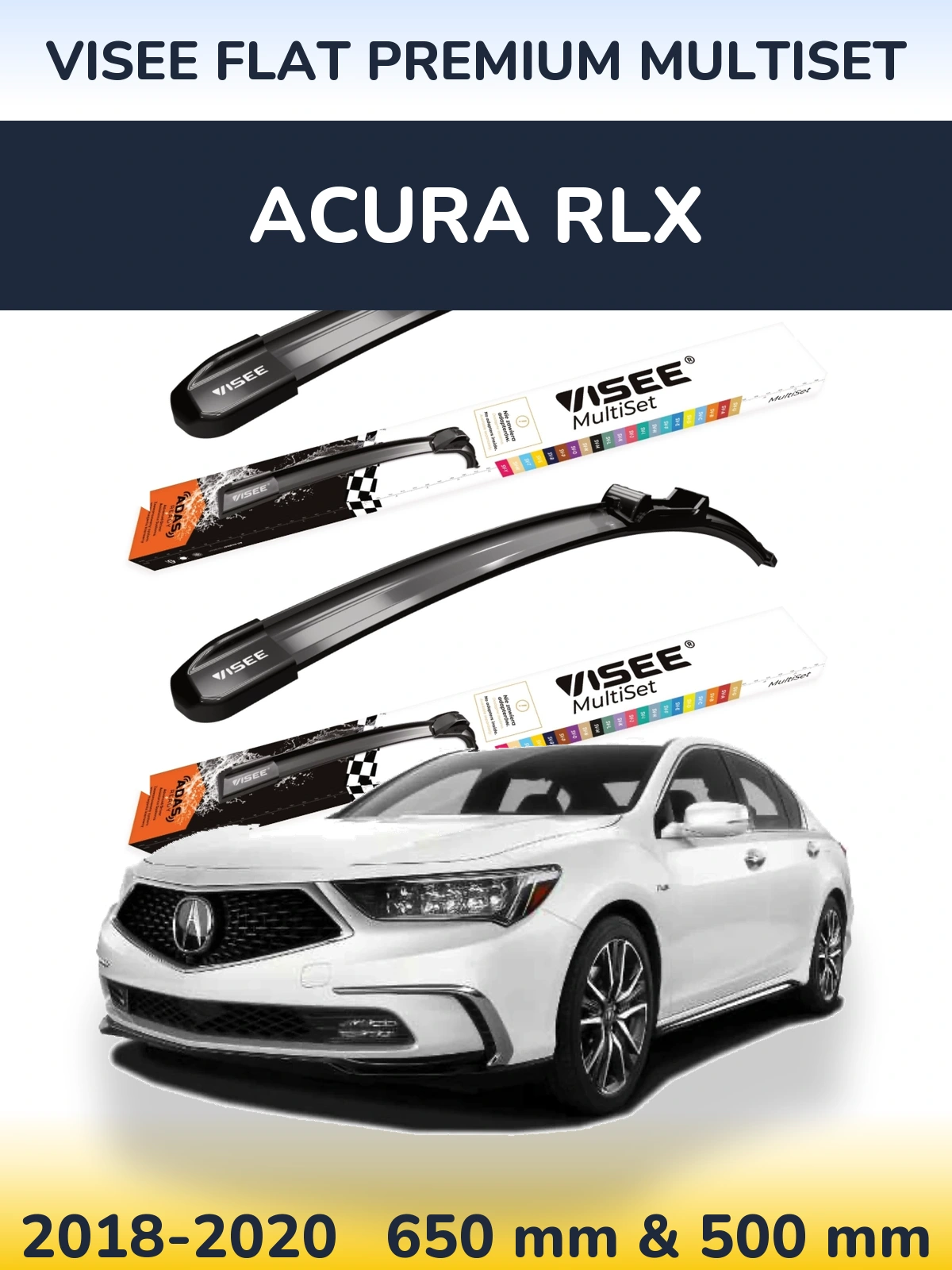 Front wiper blade set VISEE FLAT PREMIUM MultiSet 650 & 500 mm for Acura RLX 2018-2020