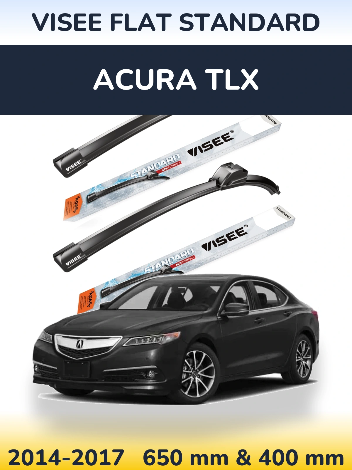 Комплект передних дворников VISEE FLAT STANDARD 650 & 400 мм для Acura TLX 2014-2017