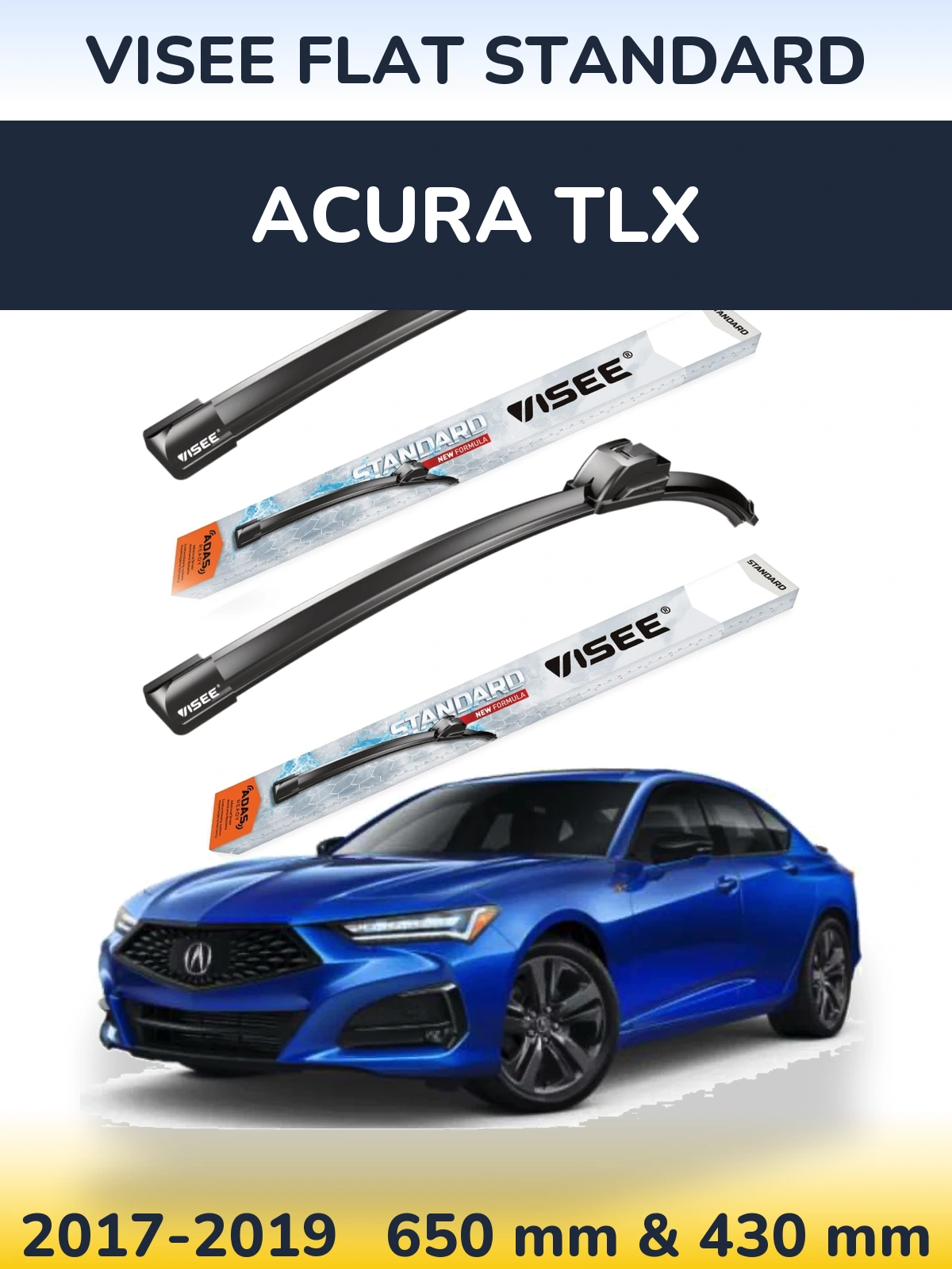 Комплект передних дворников VISEE FLAT STANDARD 650 & 430 мм для Acura TLX 2017-2019