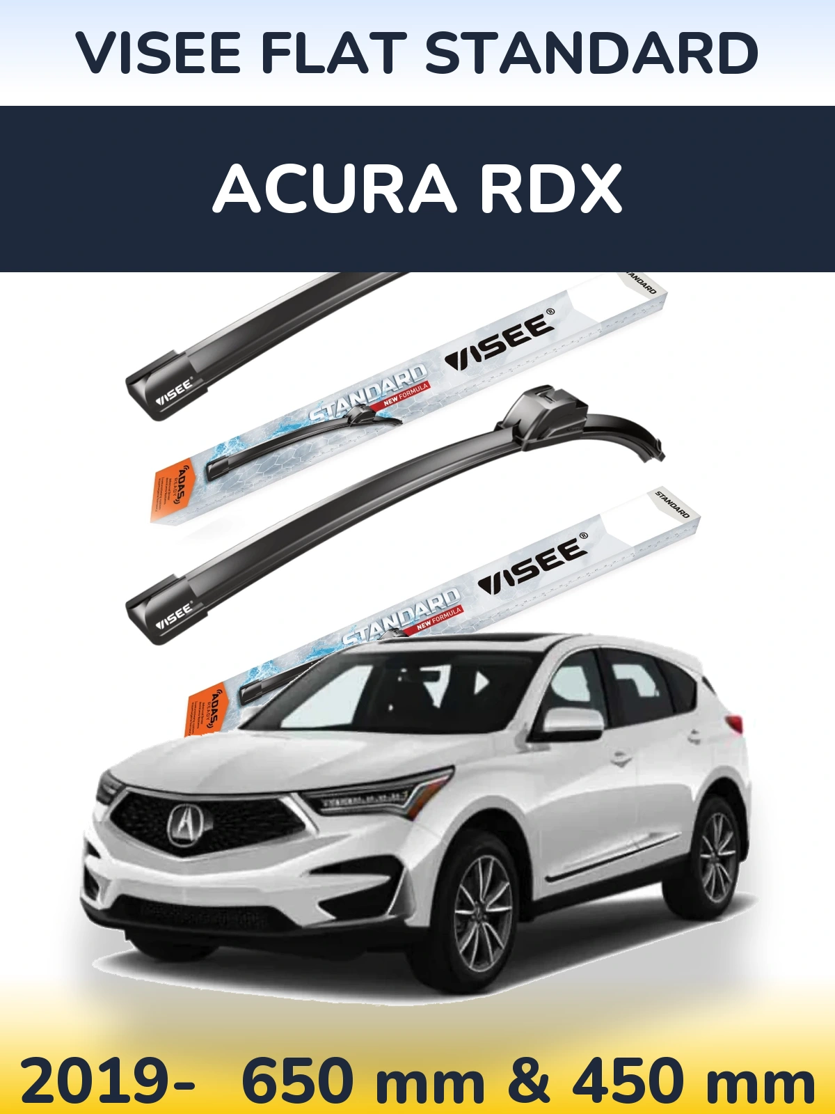 Front wiper blade set VISEE FLAT STANDARD 650 & 450 mm for Acura RDX 2019-2026