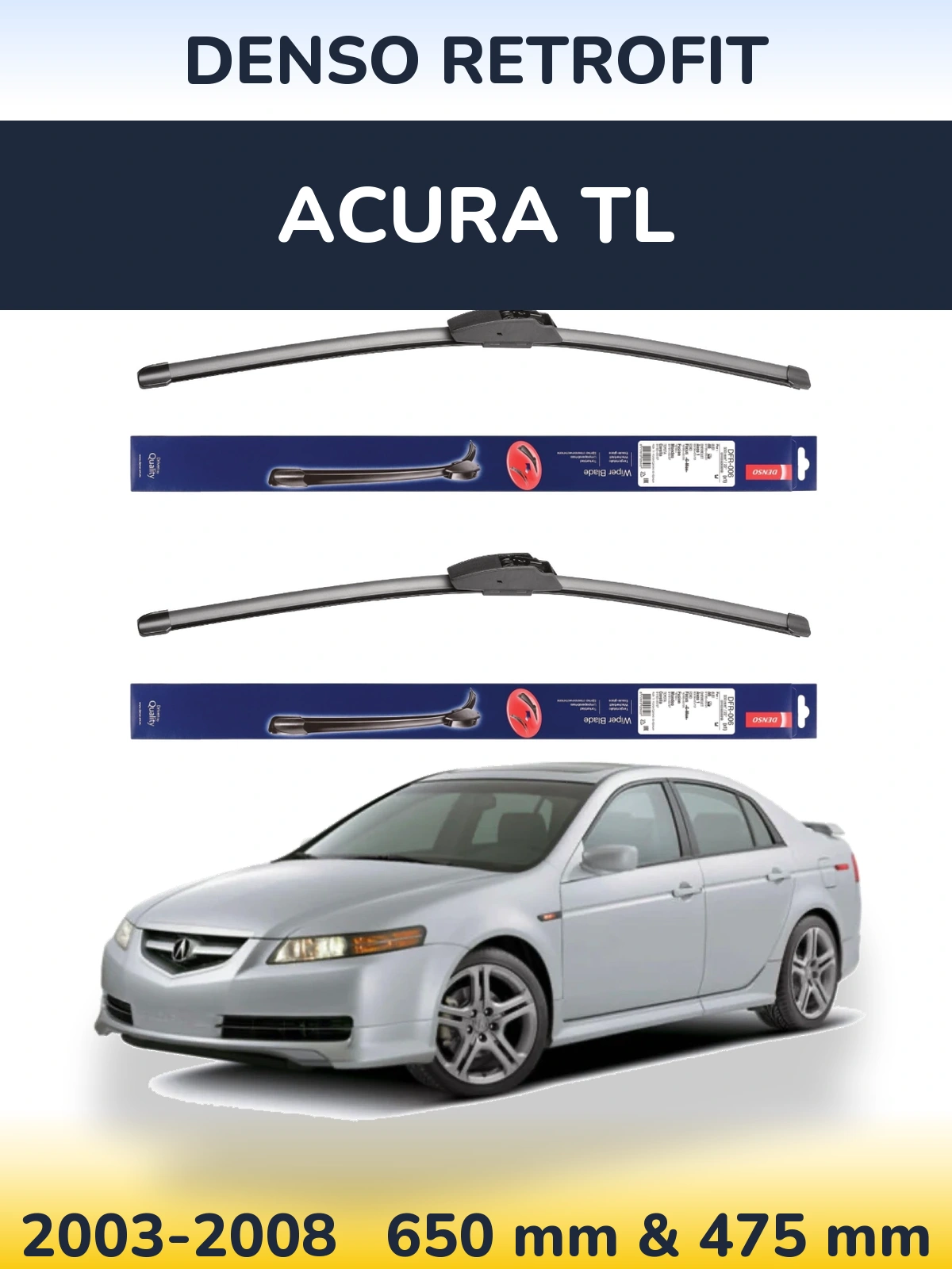 Front wiper blade set Denso Retrofit 650 & 475 mm for Acura TL 2003-2008