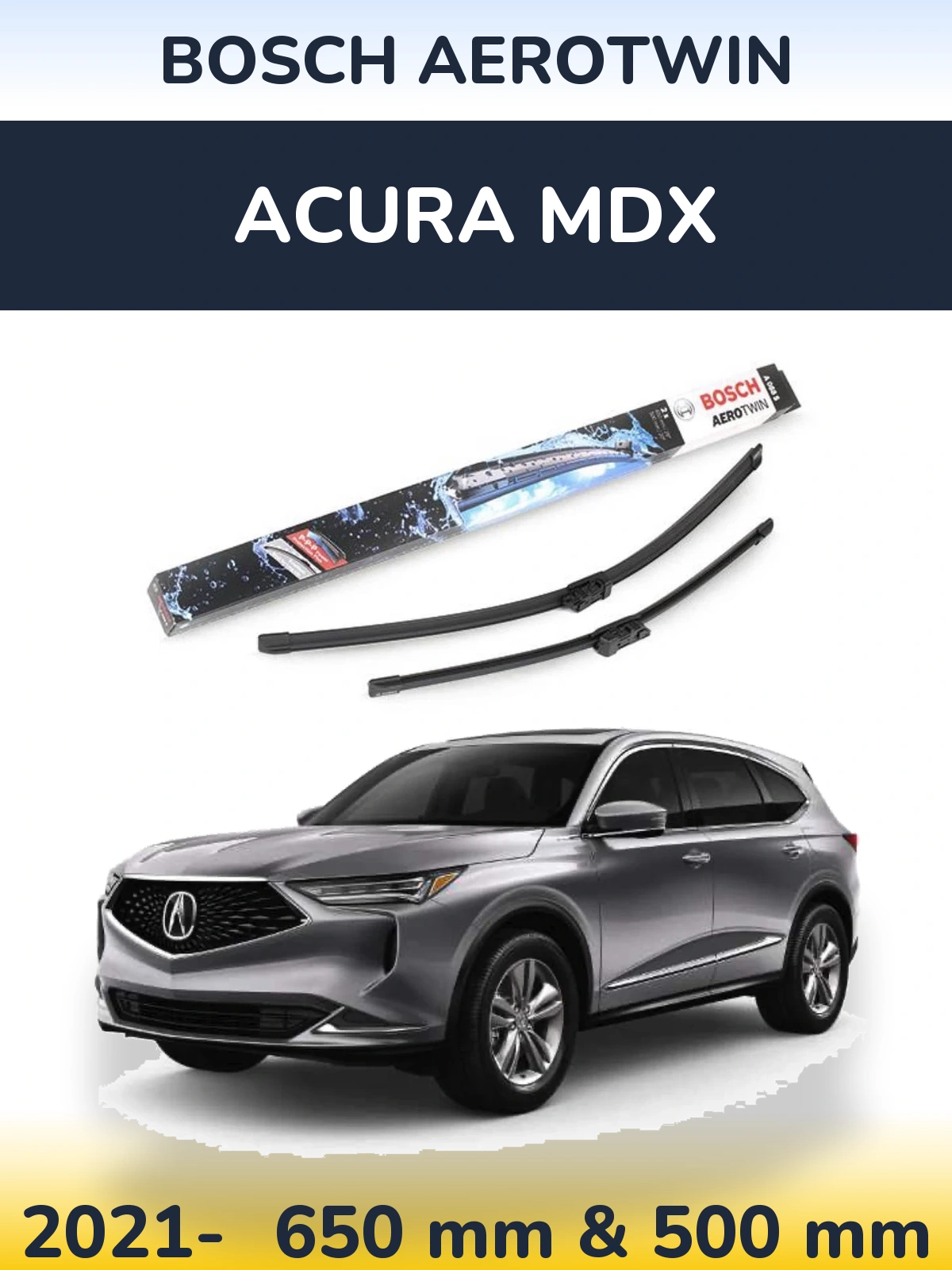 Комплект передніх щіток BOSCH AeroTwin 650 & 500 мм для Acura MDX 2021-2026