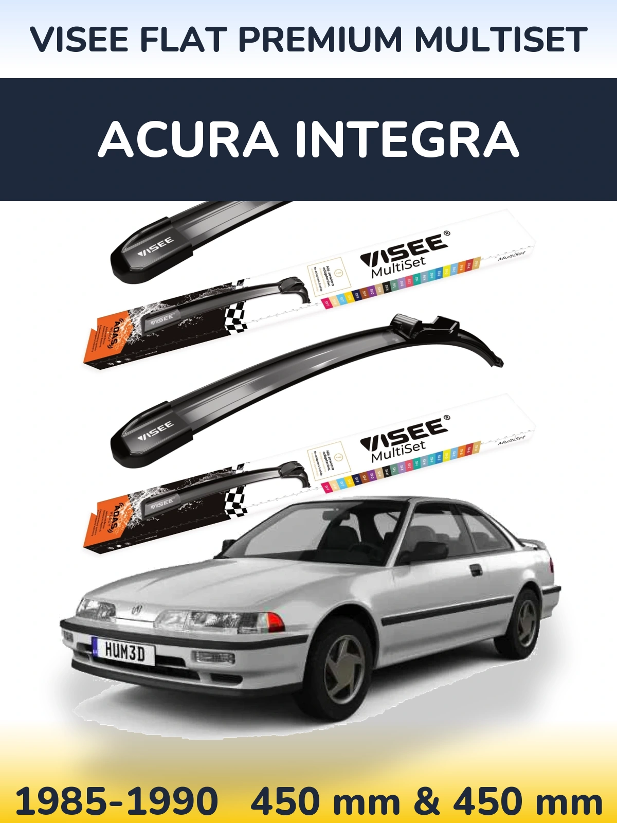 Front wiper blade set VISEE FLAT PREMIUM MultiSet 450 & 450 mm for Acura Integra 1985-1990
