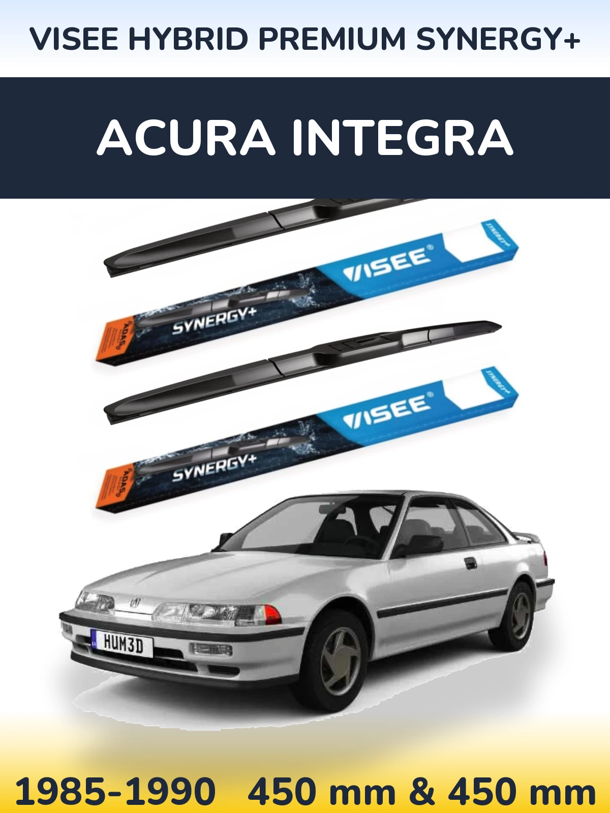 Front wiper blade set VISEE HYBRID PREMIUM SYNERGY+ 450 & 450 mm for Acura Integra 1985-1990