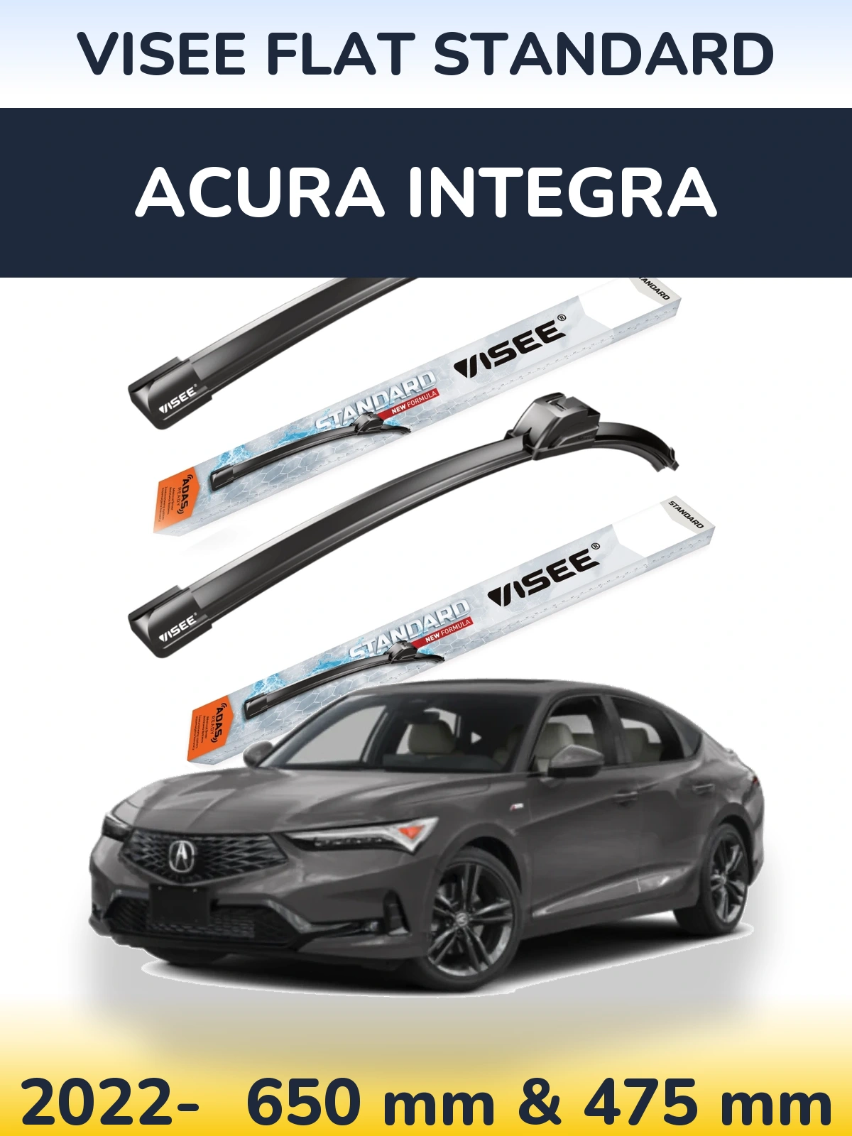Front wiper blade set VISEE FLAT STANDARD 650 & 475 mm for Acura Integra 2022-2026