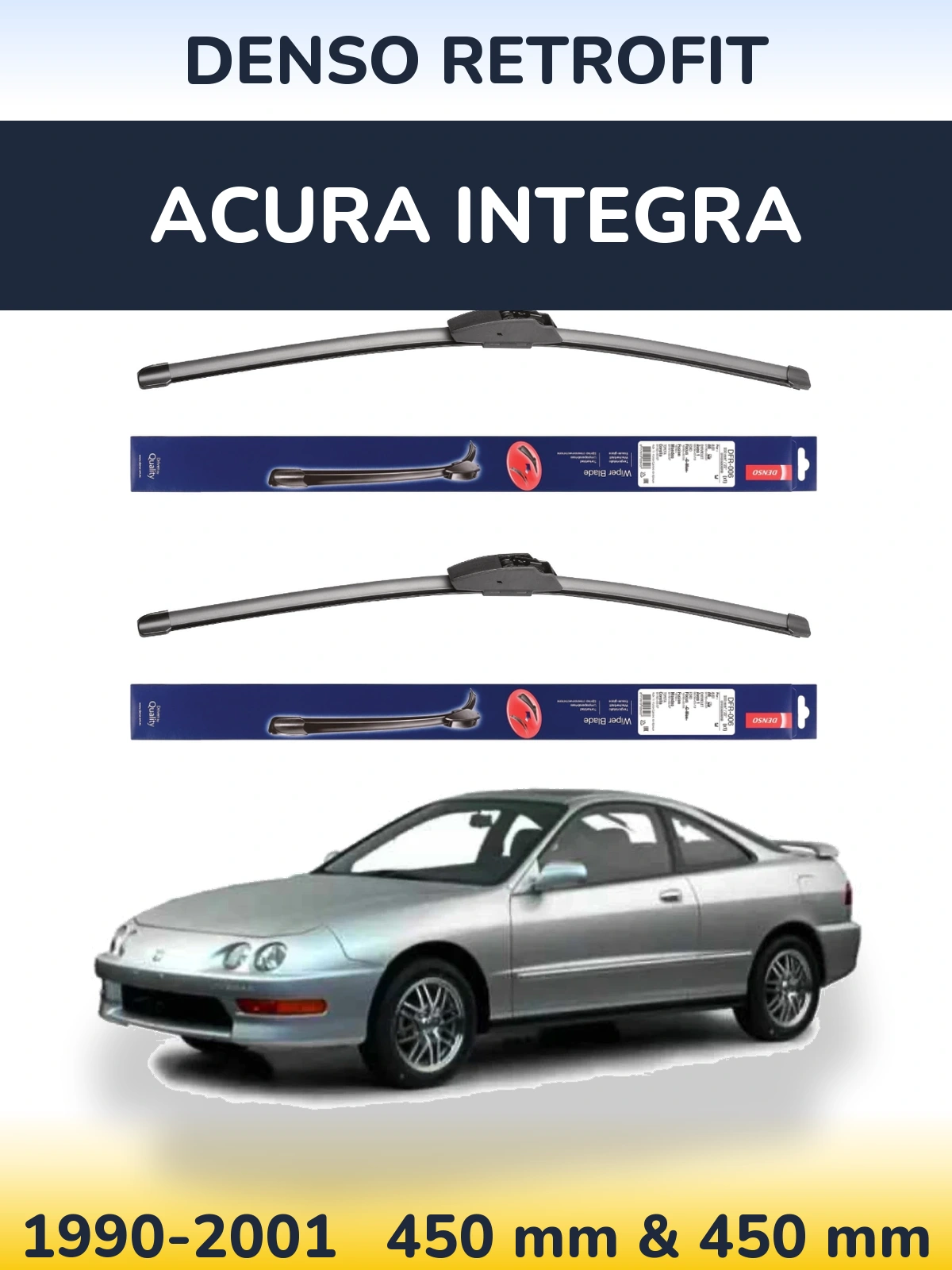 Front wiper blade set Denso Retrofit 450 & 450 mm for Acura Integra 1990-2001