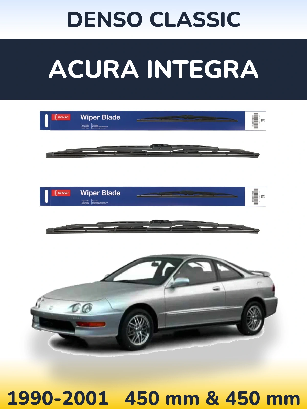 Front wiper blade set Denso Classic 450 & 450 mm for Acura Integra 1990-2001
