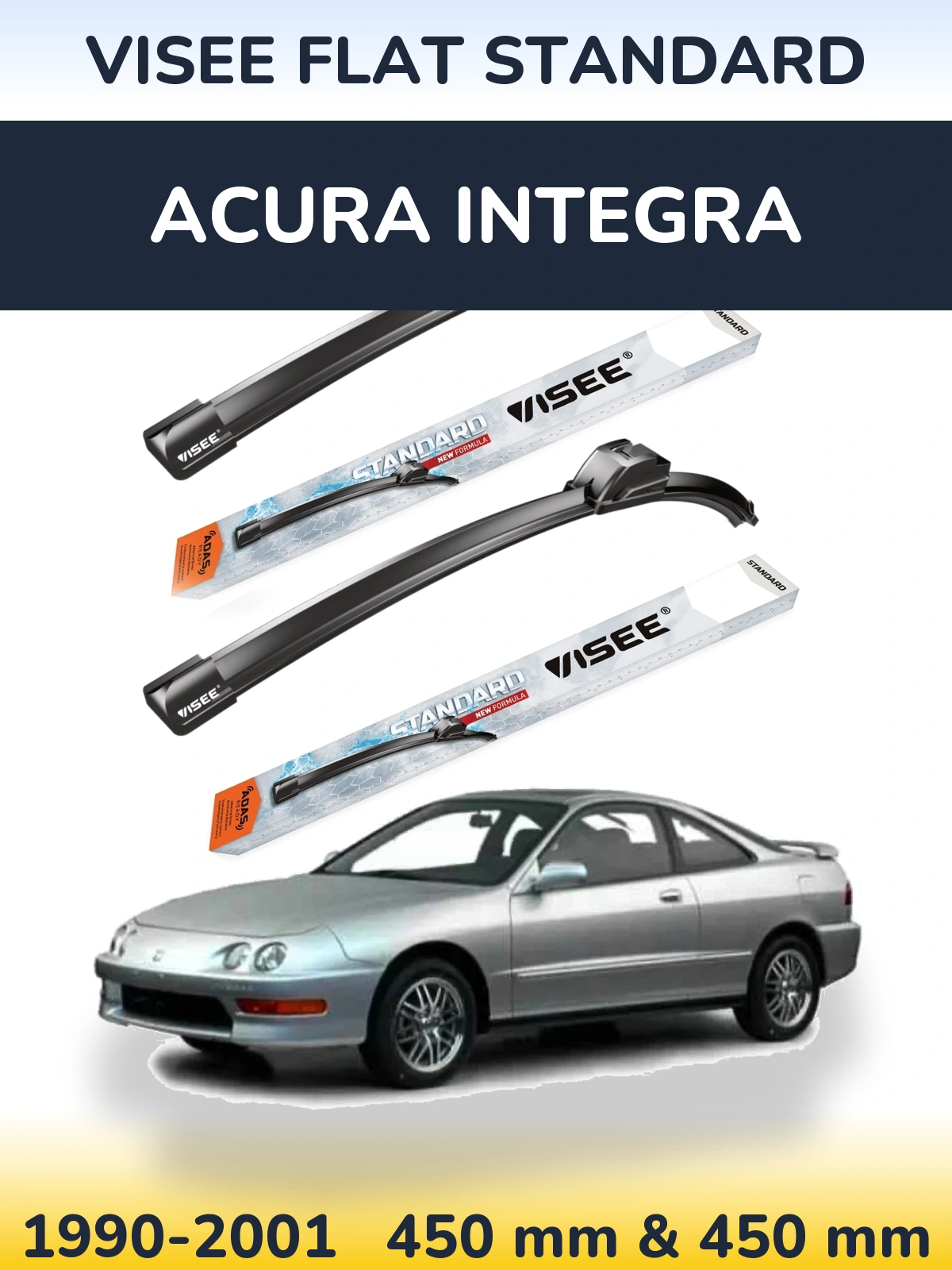 Комплект передних дворников VISEE FLAT STANDARD 450 & 450 мм для Acura Integra 1990-2001