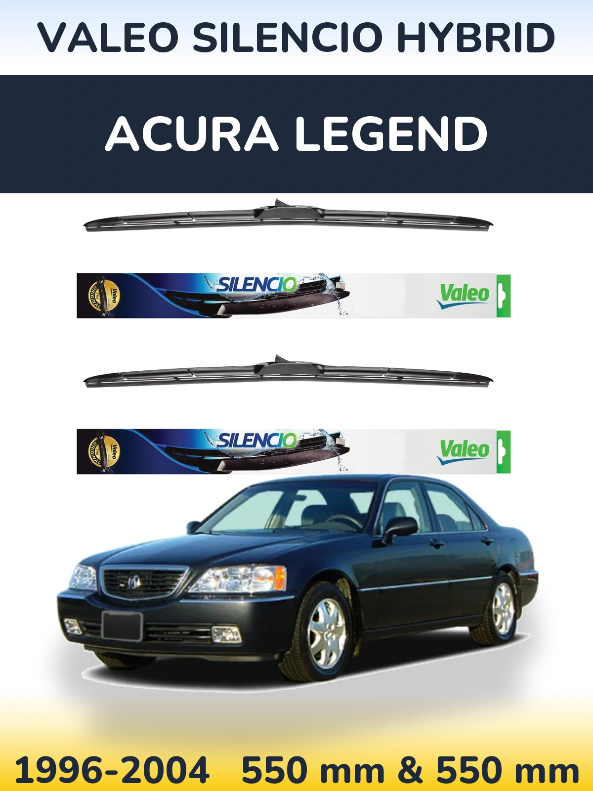 Front wiper blade set Valeo Silencio Hybrid 550 & 550 mm for Acura Legend 1996-2004