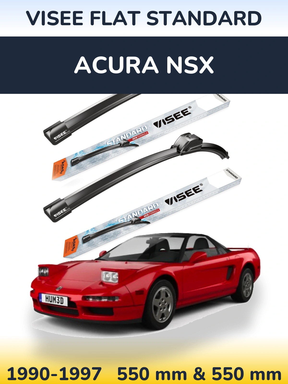 Front wiper blade set VISEE FLAT STANDARD 550 & 550 mm for Acura NSX 1990-1997