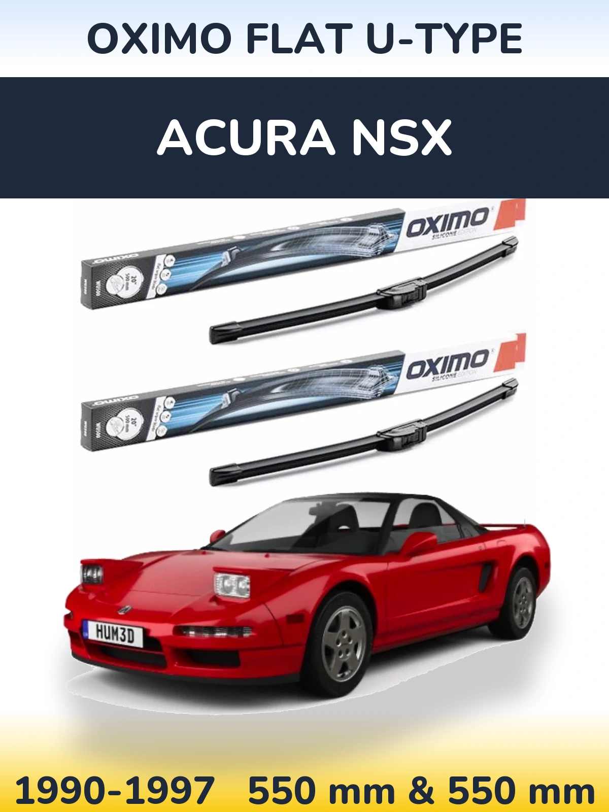 Front wiper blade set Oximo Flat U-type 550 & 550 mm for Acura NSX 1990-1997