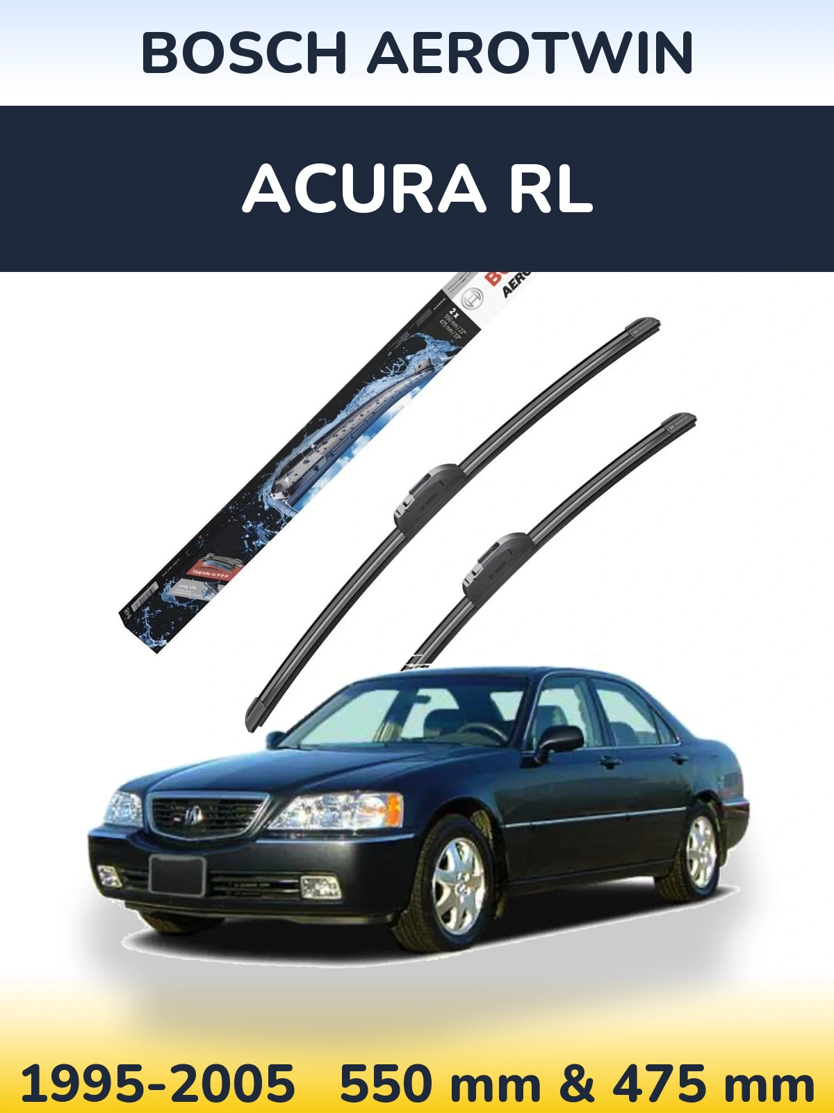 Комплект передніх щіток BOSCH AeroTwin 550 & 475 мм для Acura RL 1995-2005