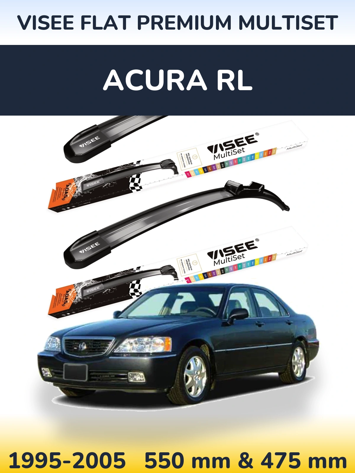Комплект передних дворников VISEE FLAT PREMIUM MultiSet 550 & 475 мм для Acura RL 1995-2005