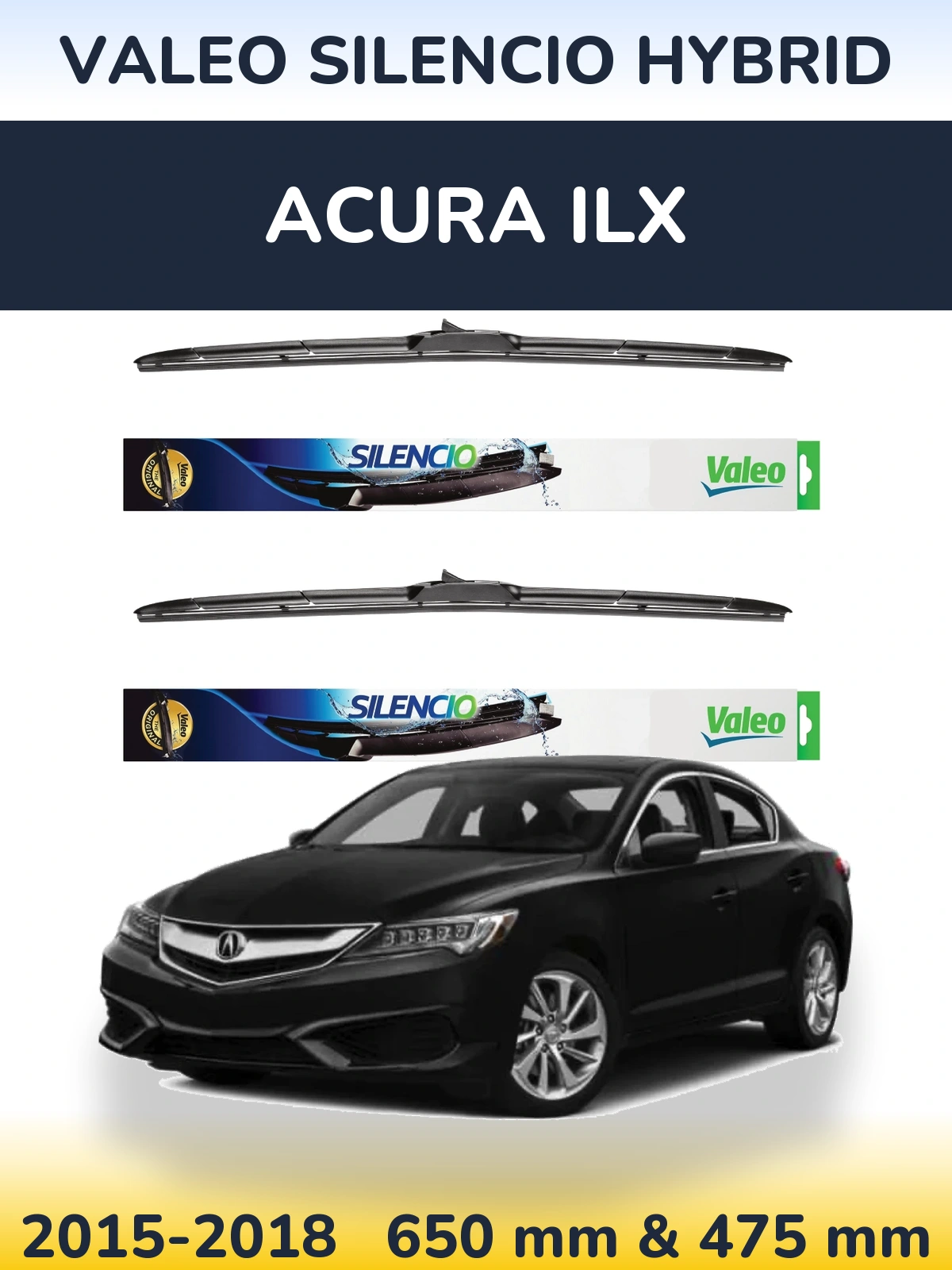 Комплект передних дворников Valeo Silencio Hybrid 650 & 475 мм для Acura ILX 2015-2018