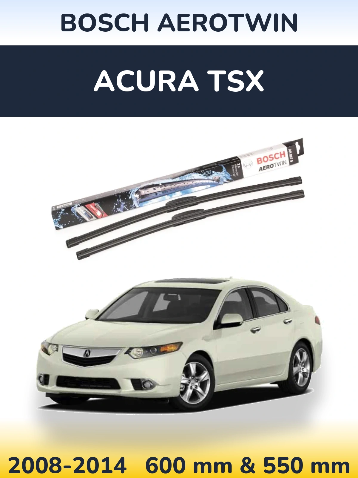 Комплект передних дворников BOSCH AeroTwin 600 & 550 мм для Acura TSX 2008-2014