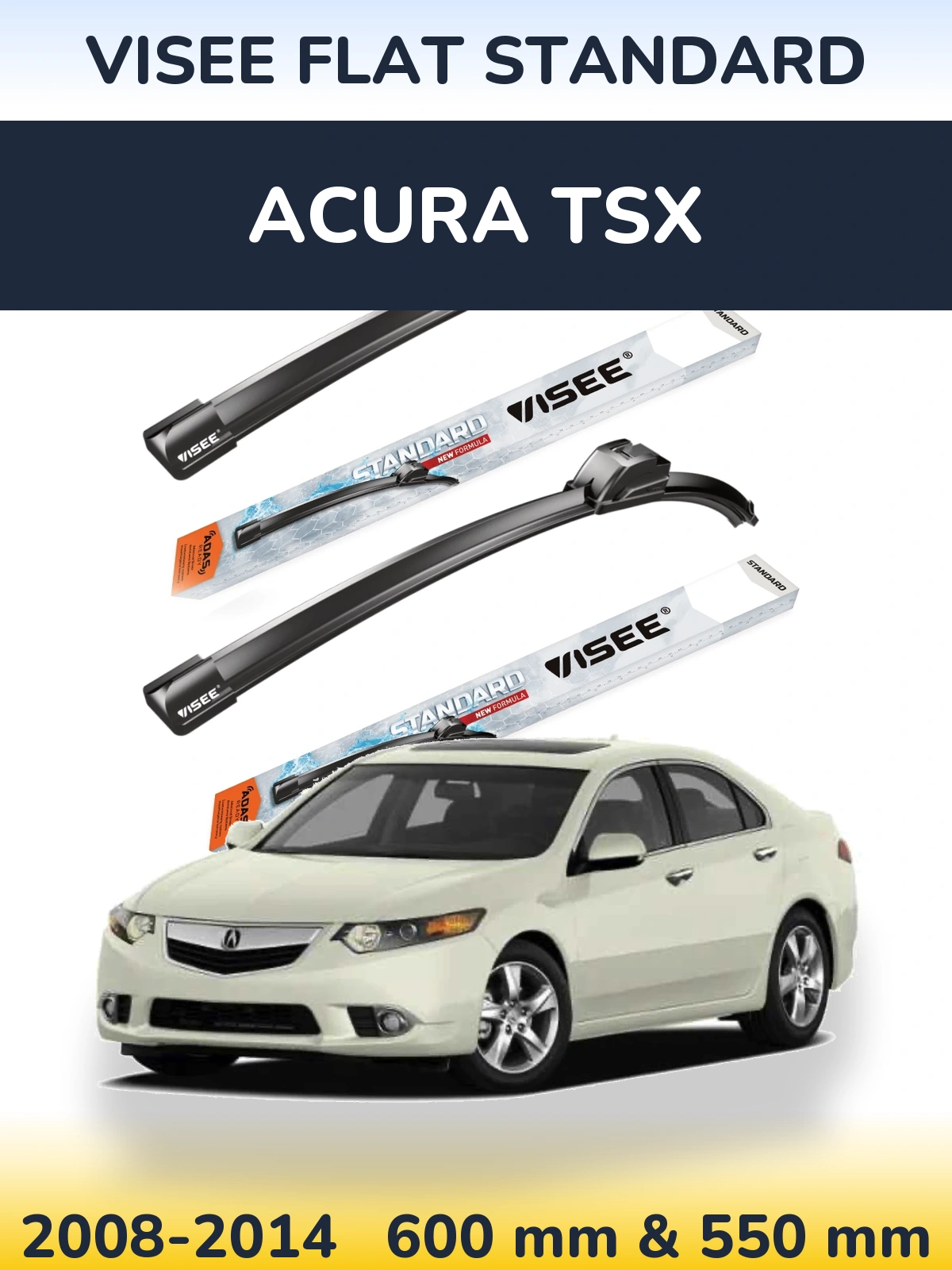Комплект передних дворников VISEE FLAT STANDARD 600 & 550 мм для Acura TSX 2008-2014