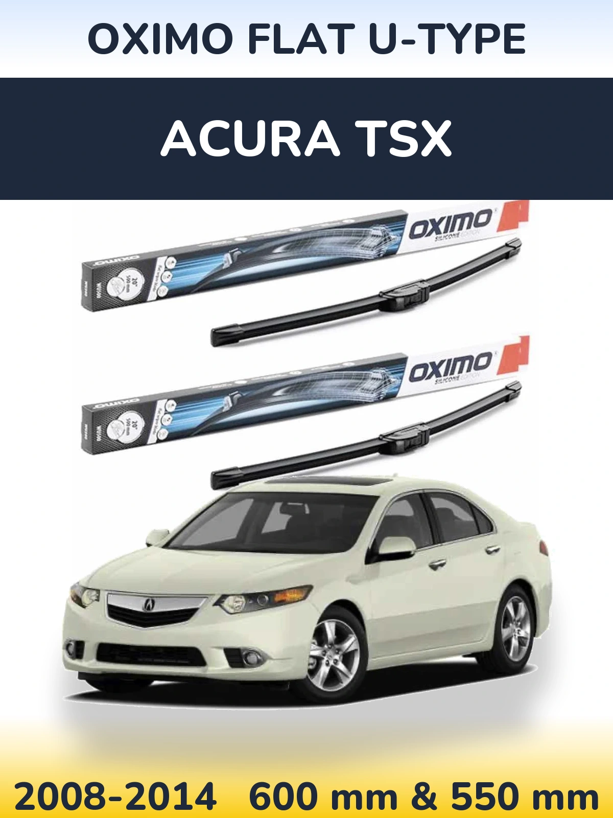 Комплект передних дворников Oximo Flat U-type 600 & 550 мм для Acura TSX 2008-2014