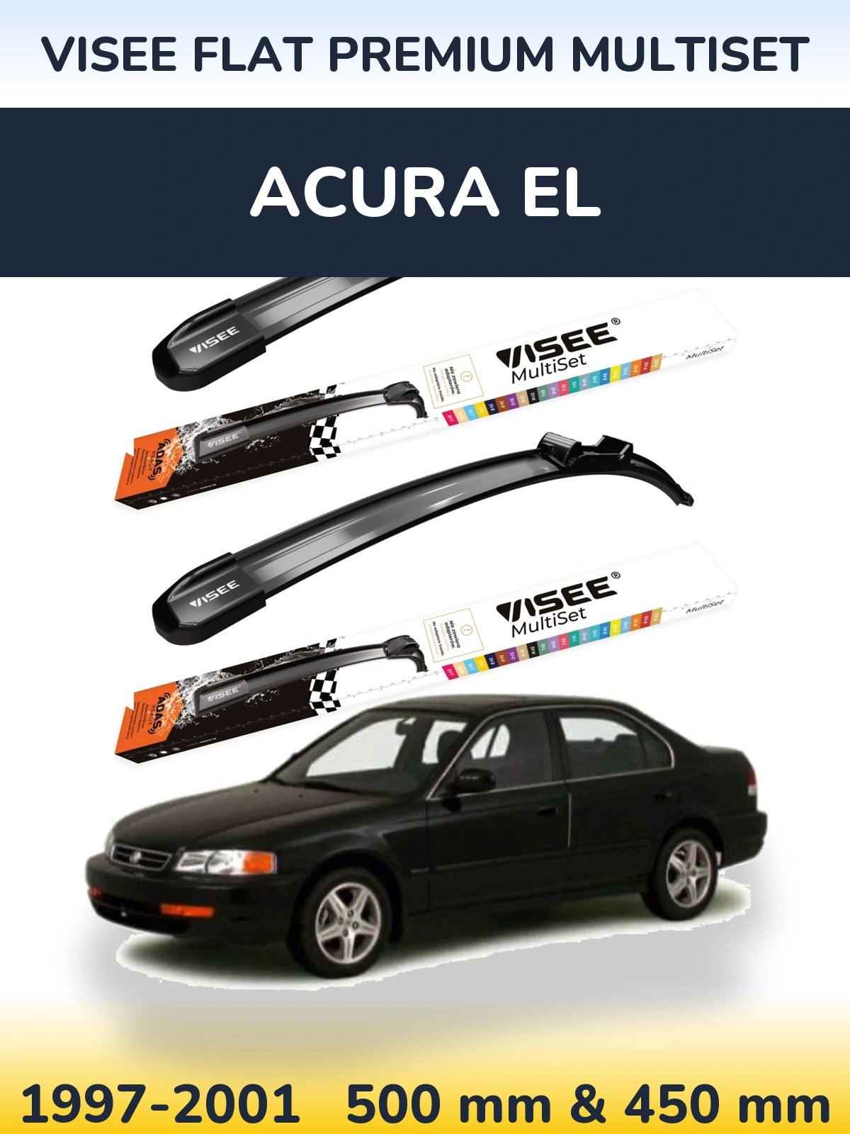 Комплект передних дворников VISEE FLAT PREMIUM MultiSet 500 & 450 мм для Acura EL 1997-2001