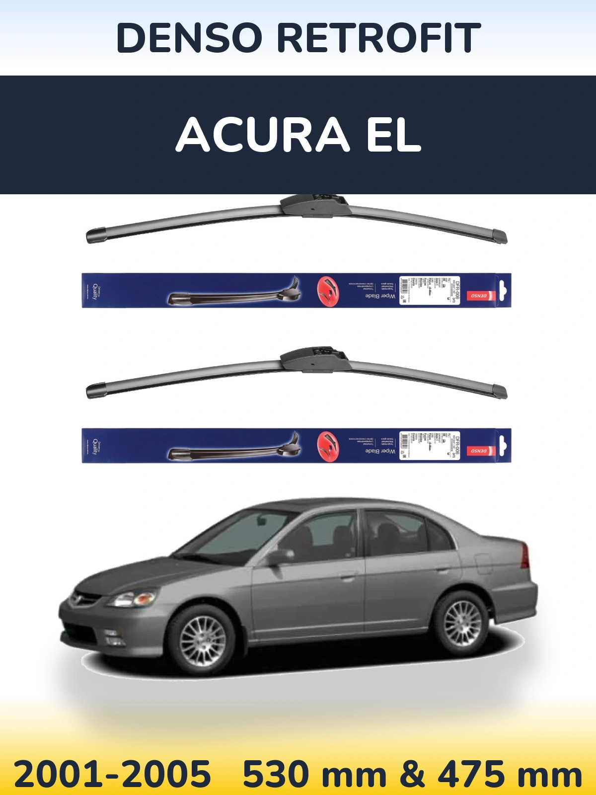 Комплект передних дворников Denso Retrofit 530 & 475 мм для Acura EL 2001-2005