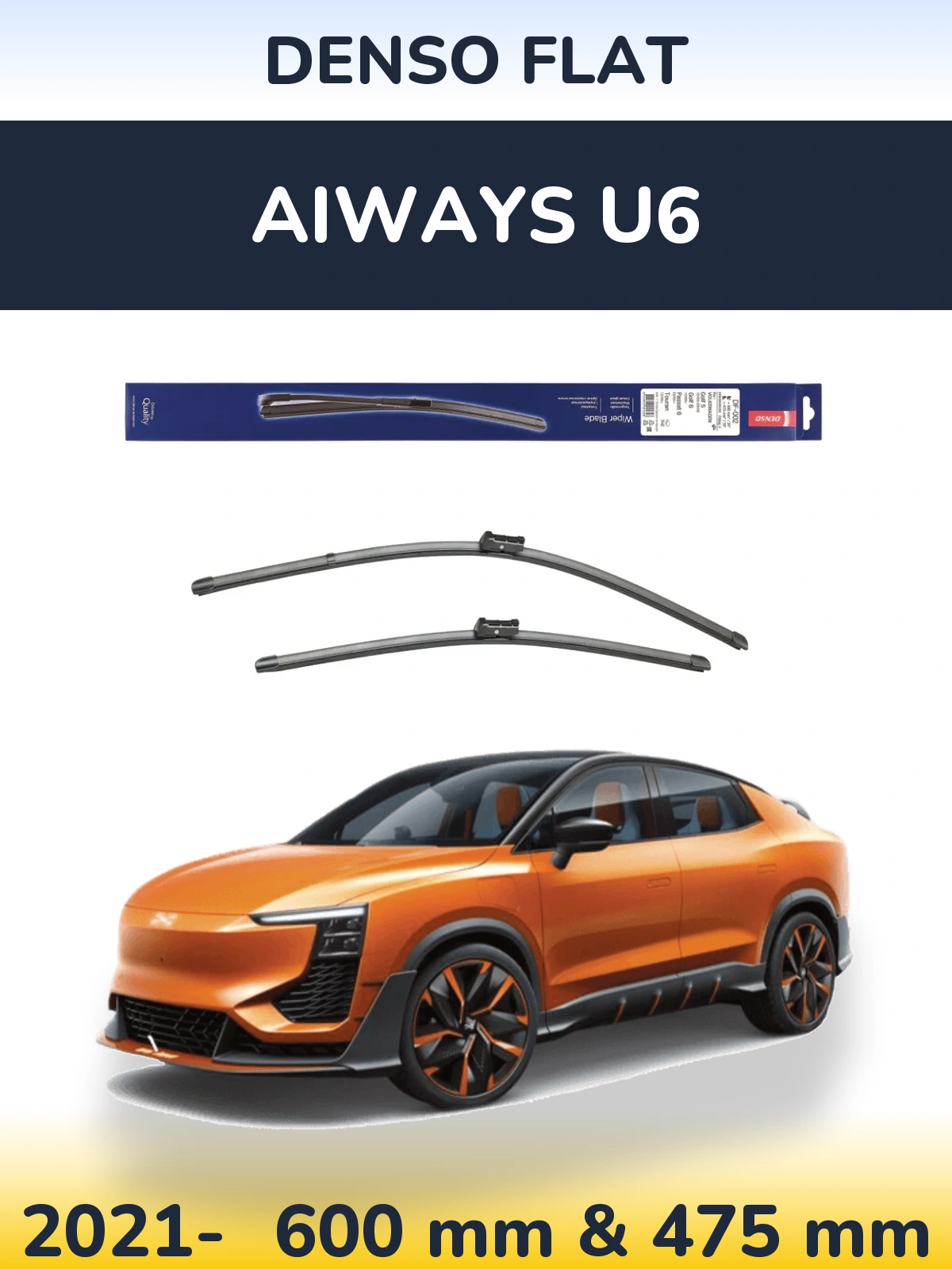 Front wiper blade set Denso Flat 600 & 475 mm for Aiways U6 2021-2026