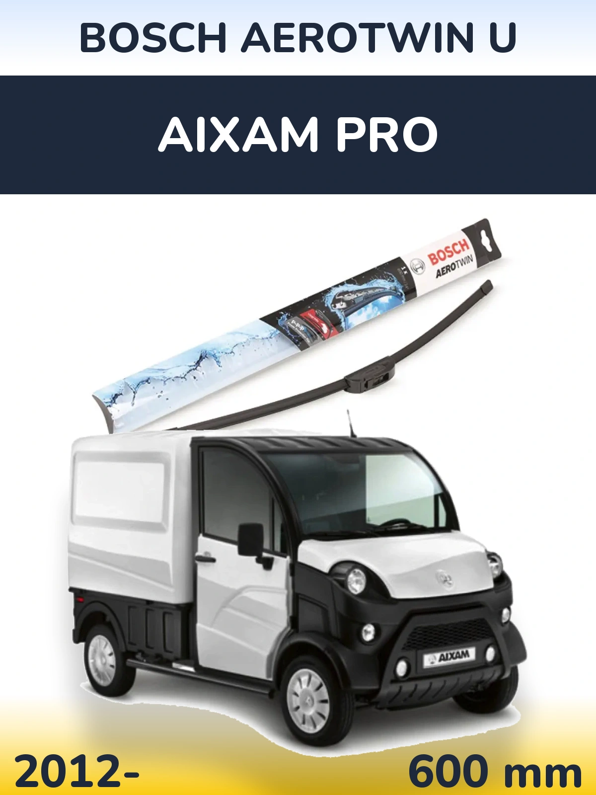 Front wiper blade BOSCH AeroTwin U 600 mm for Aixam PRO 2012-2026