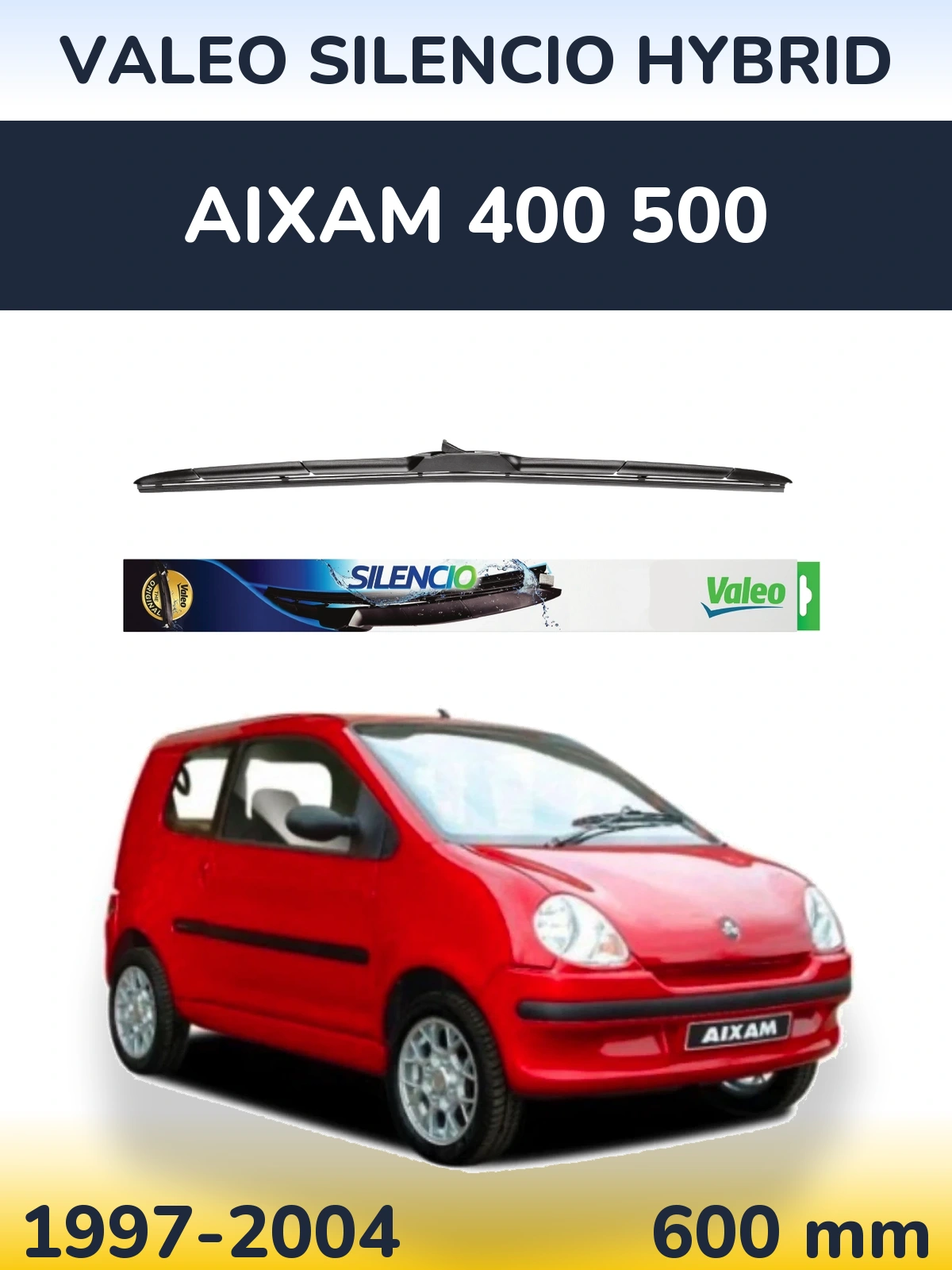 Front wiper blade Valeo Silencio Hybrid 600 mm for Aixam 400 500 1997-2004