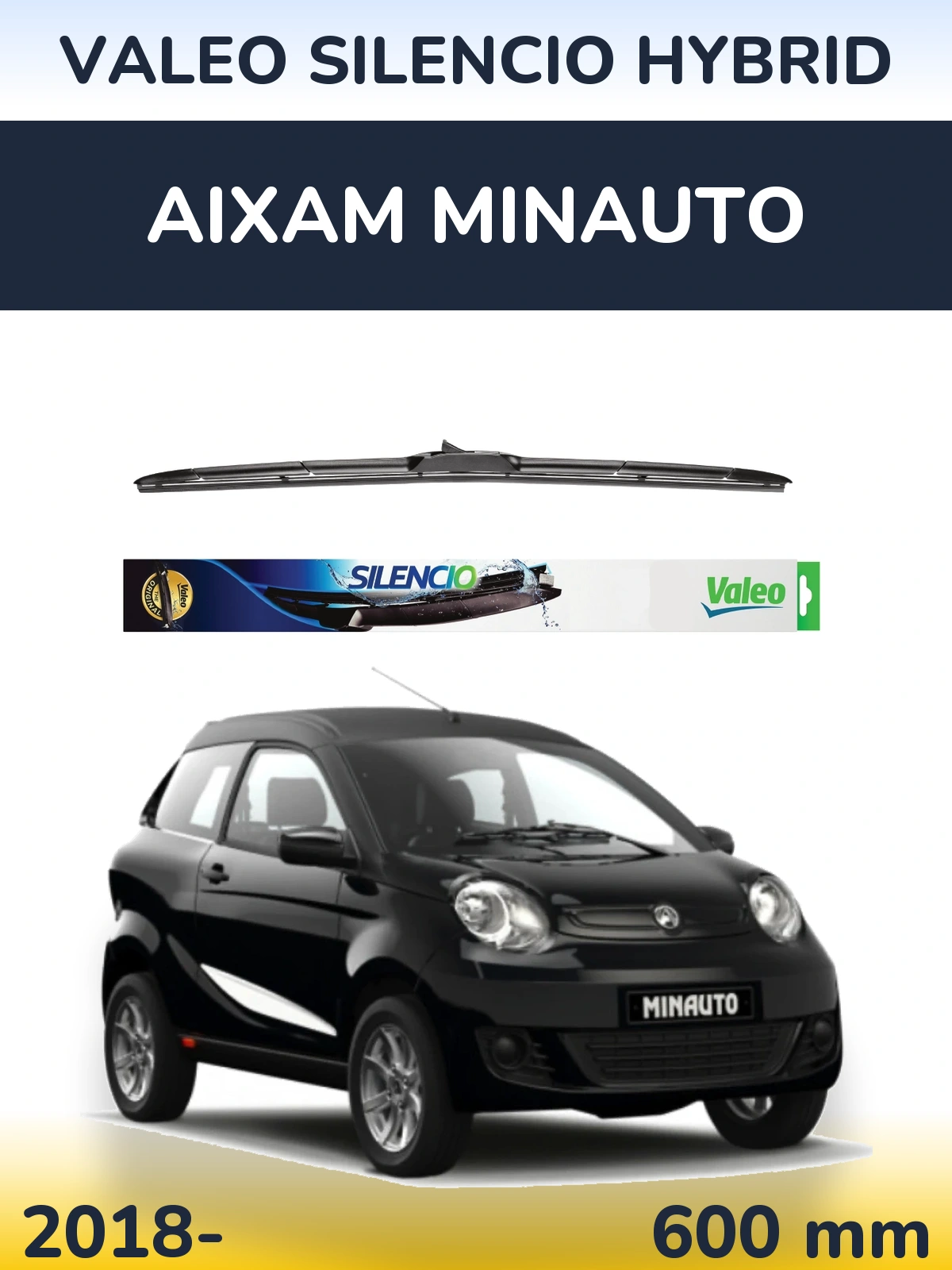 Передний дворник Valeo Silencio Hybrid 600 мм для Aixam Minauto 2018-2026