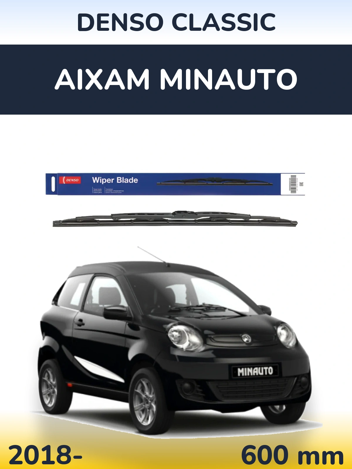 Front wiper blade Denso Classic 600 mm for Aixam Minauto 2018-2026