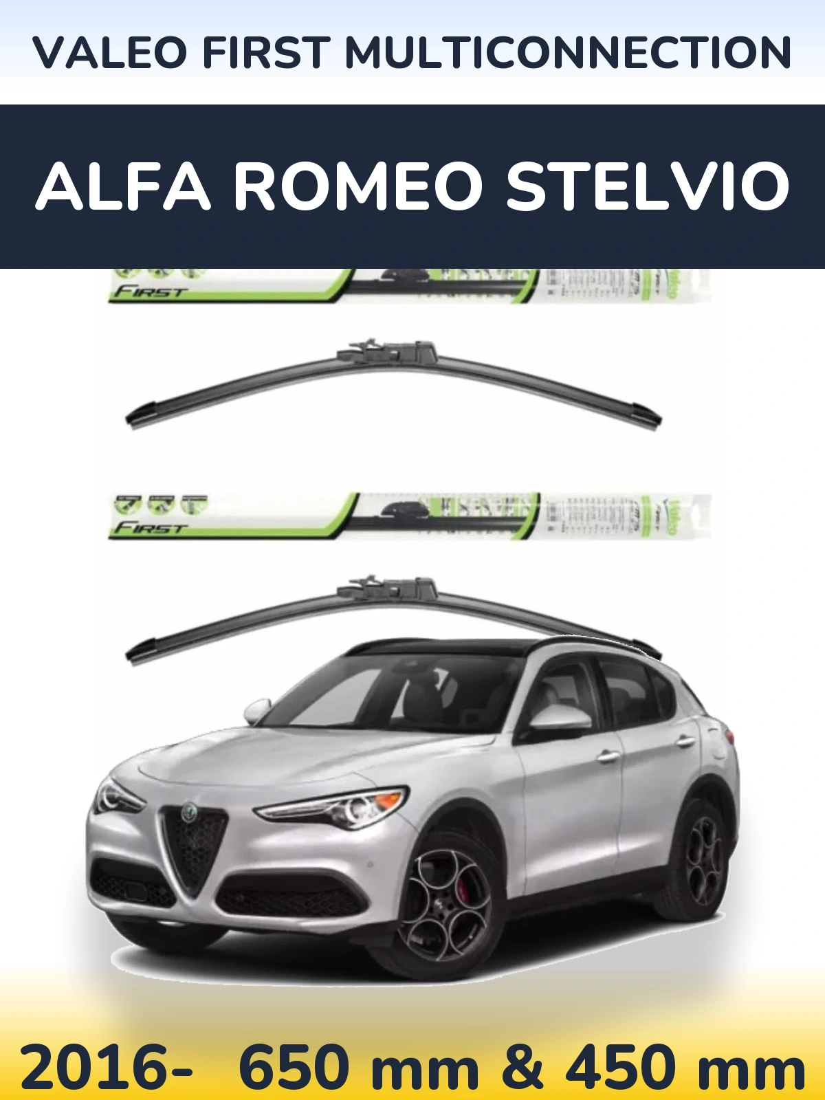 Комплект передних дворников Valeo First MultiConnection 650 & 450 мм для Alfa Romeo Stelvio 2016-2026