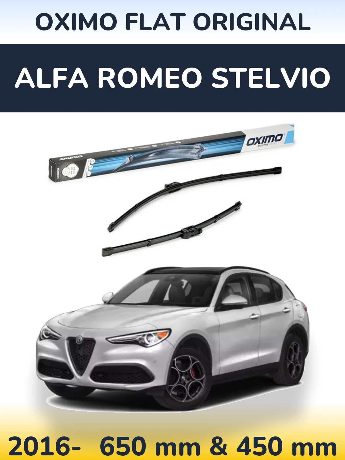 Комплект передніх щіток Oximo Flat Original 650 & 450 мм для Alfa Romeo Stelvio 2016-2026