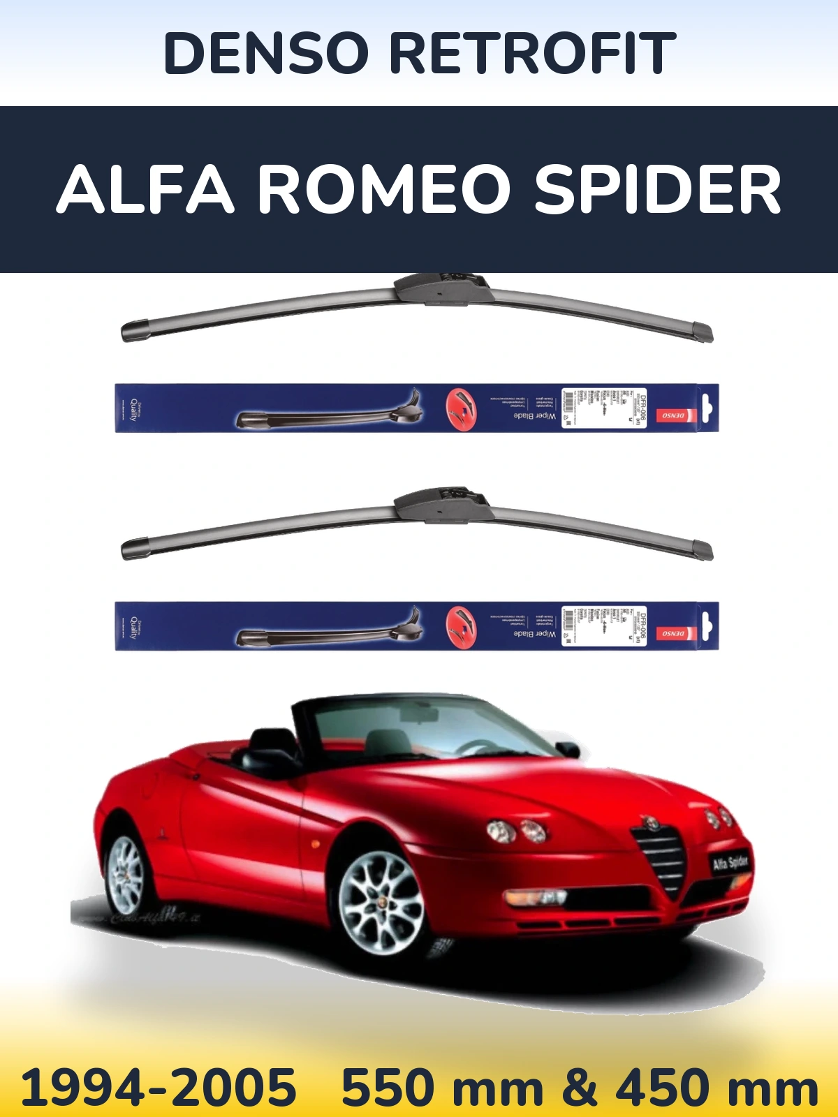 Front wiper blade set Denso Retrofit 550 & 450 mm for Alfa Romeo Spider 1994-2005