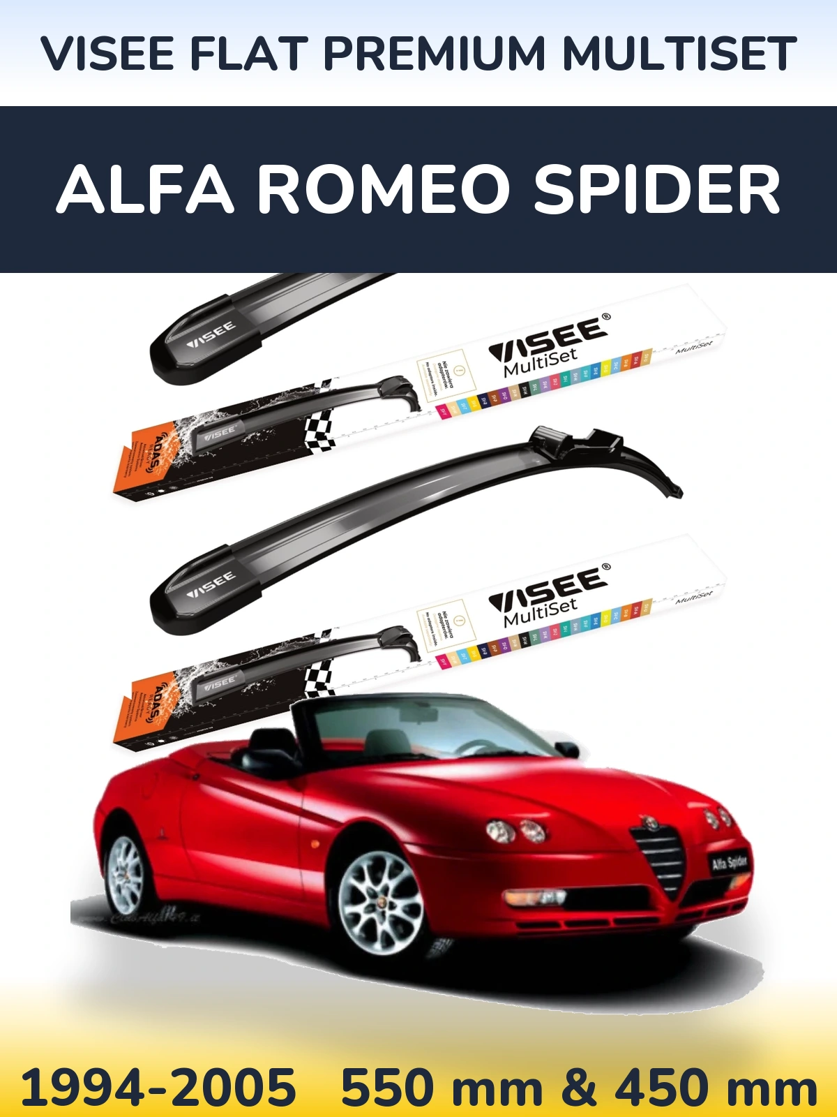 Комплект передніх щіток VISEE FLAT PREMIUM MultiSet 550 & 450 мм для Alfa Romeo Spider 1994-2005
